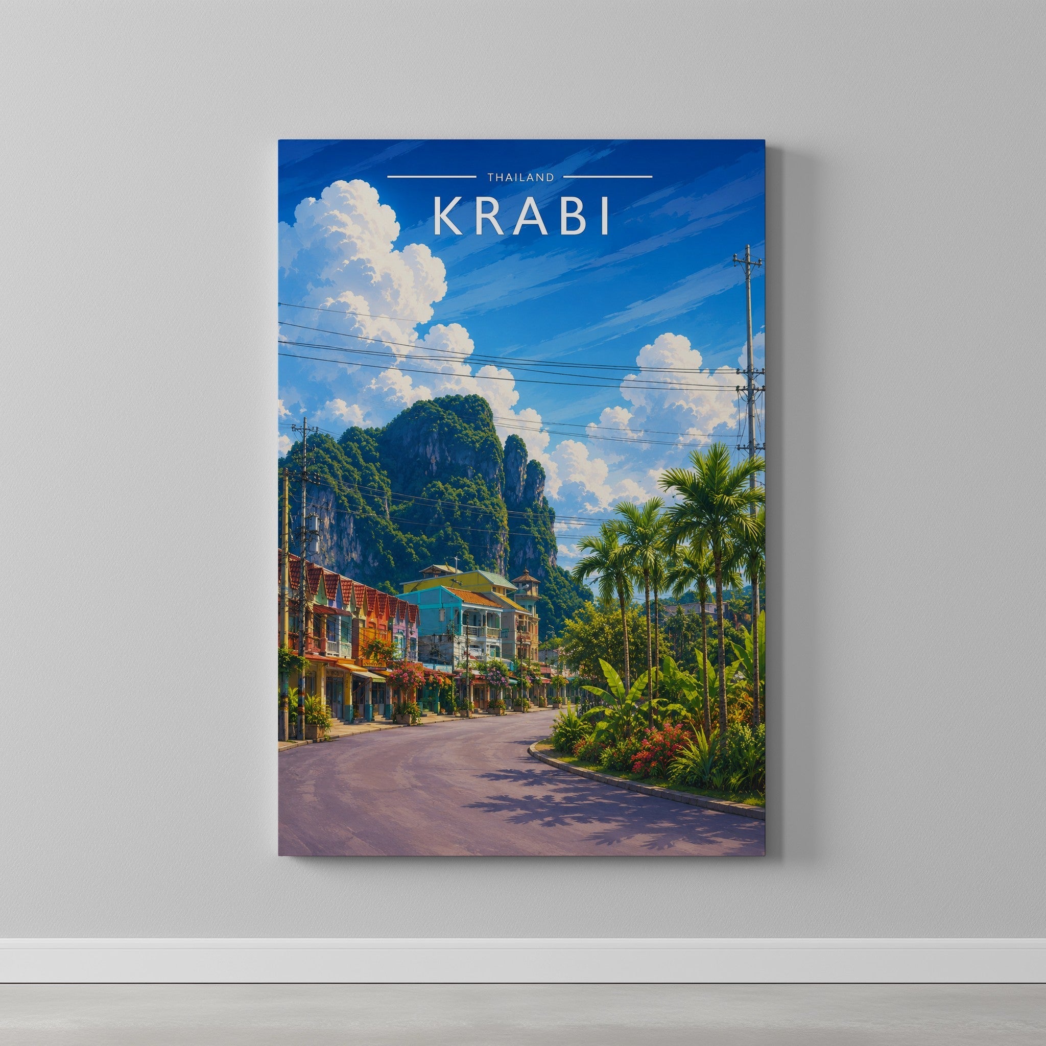 Krabi #3 Travel Poster as a gallery-wrapped canvas on a plain wall