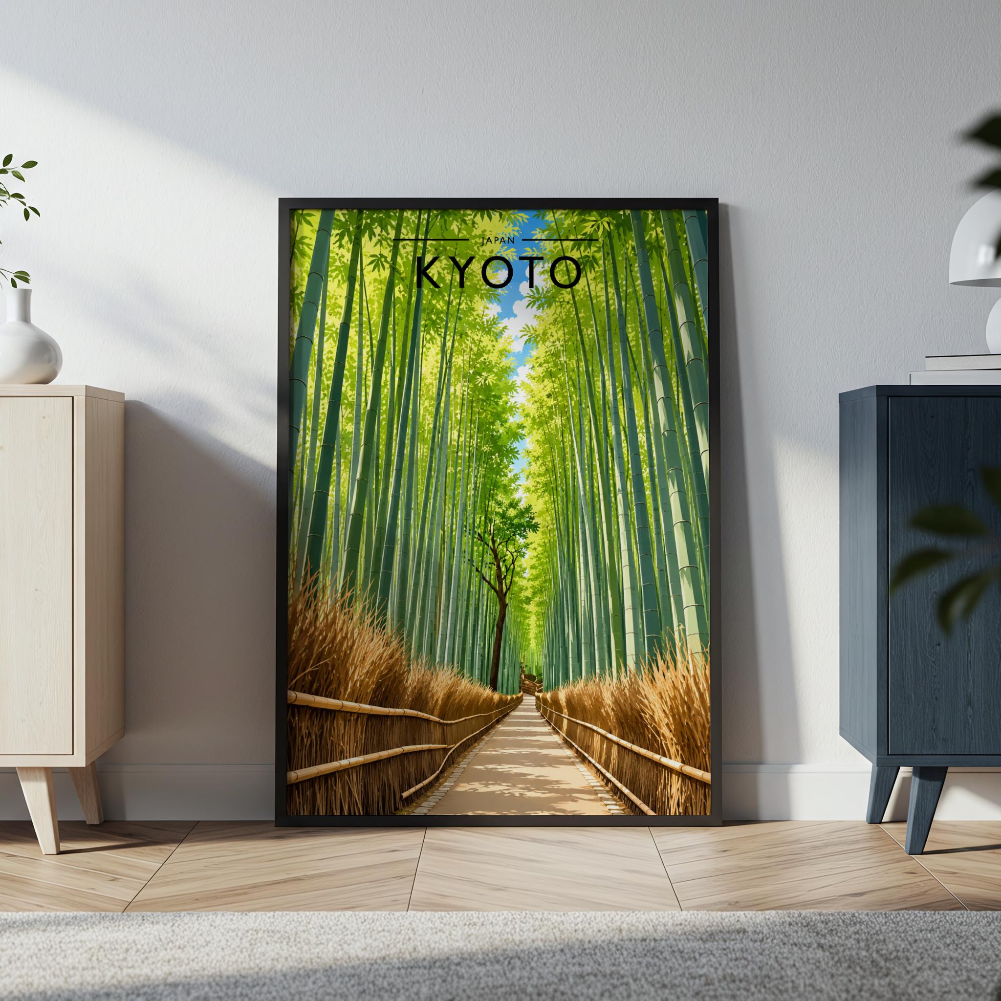 Kyoto Travel Poster in a black frame