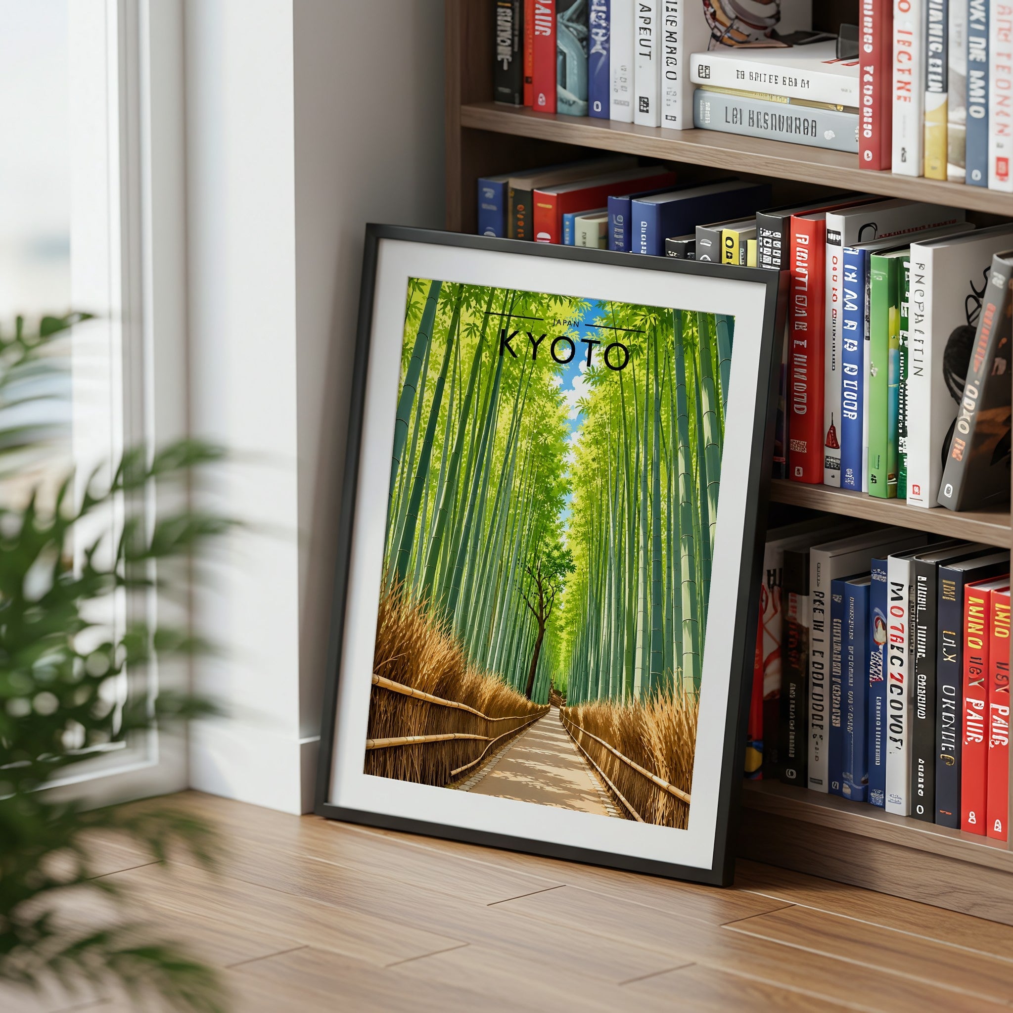 Kyoto Travel Poster mounted in a black frame