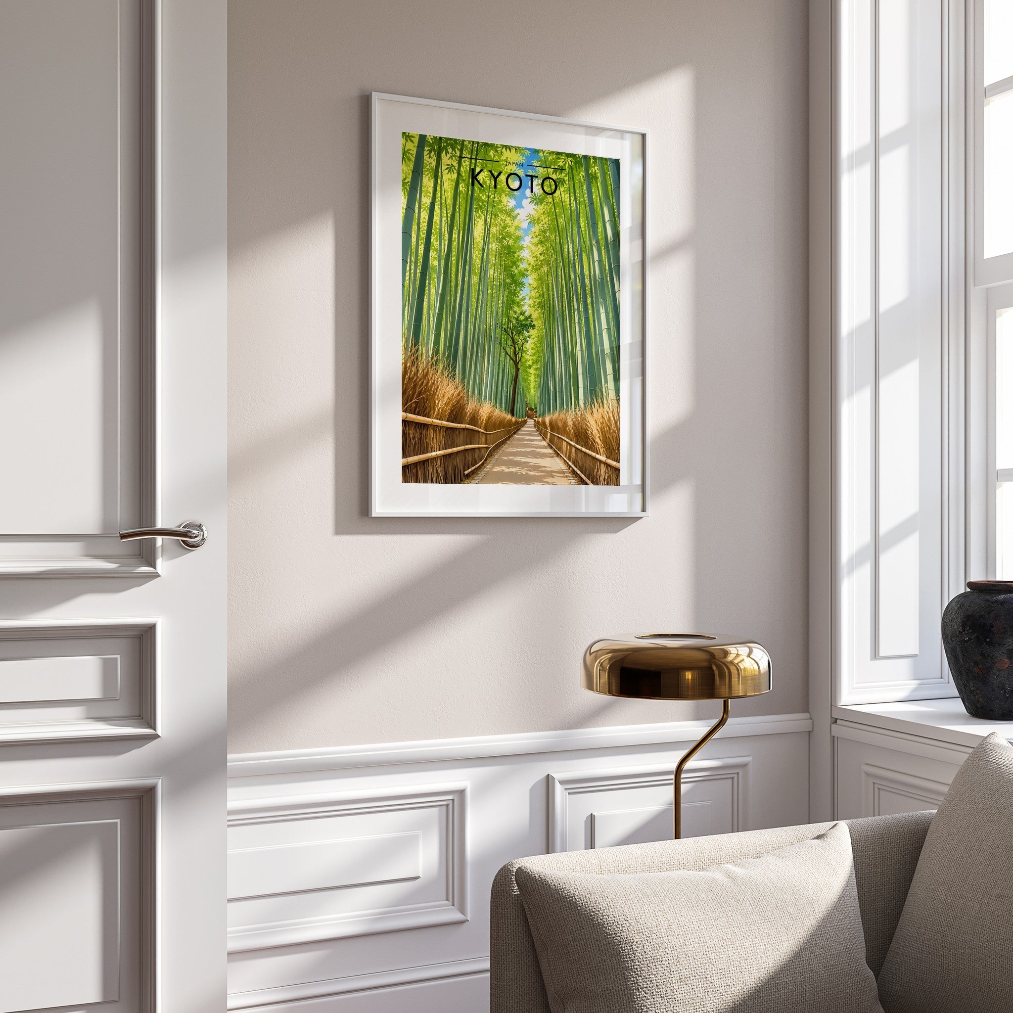 Kyoto Travel Poster mounted in a white frame