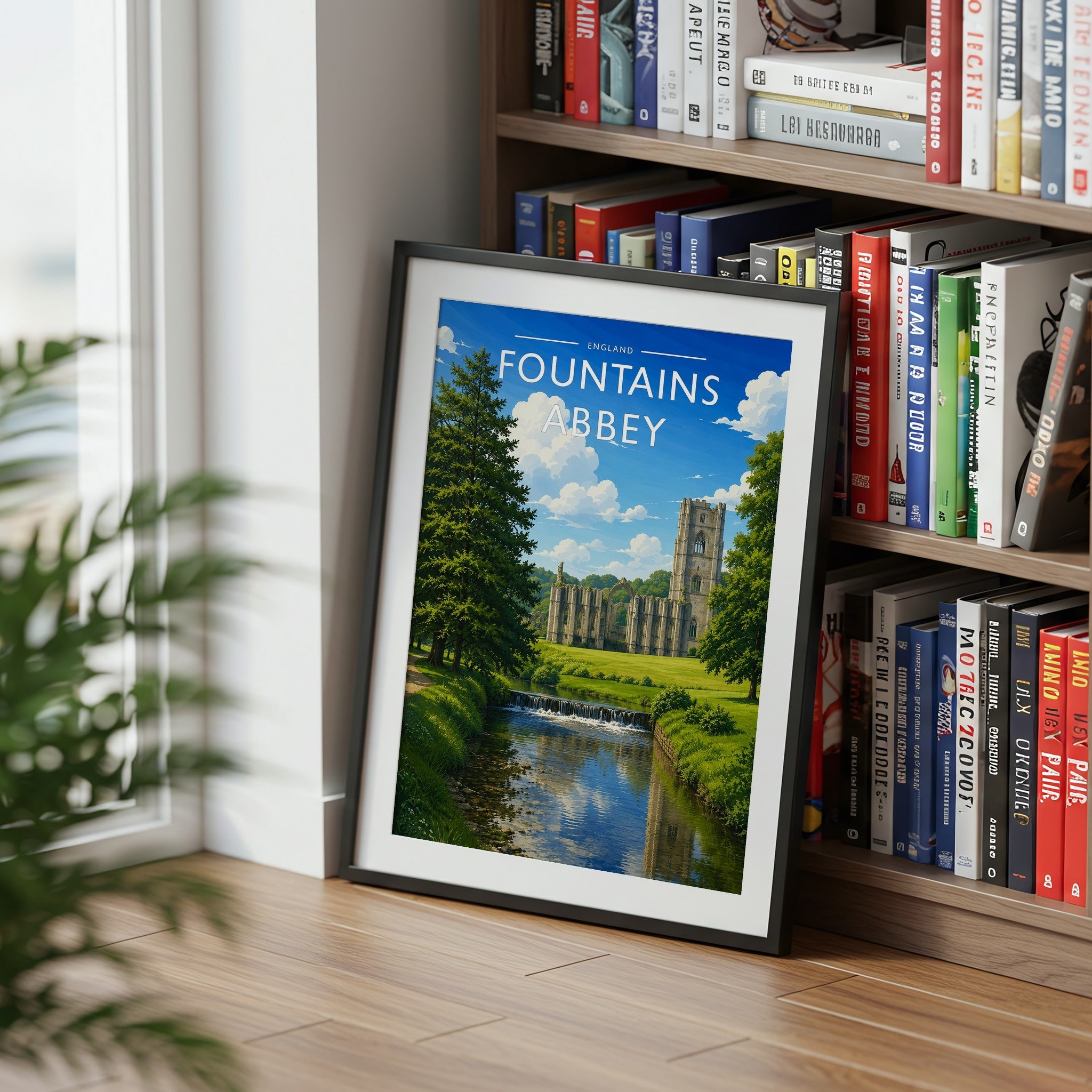 Fountains Abbey Travel Poster mounted in a black frame