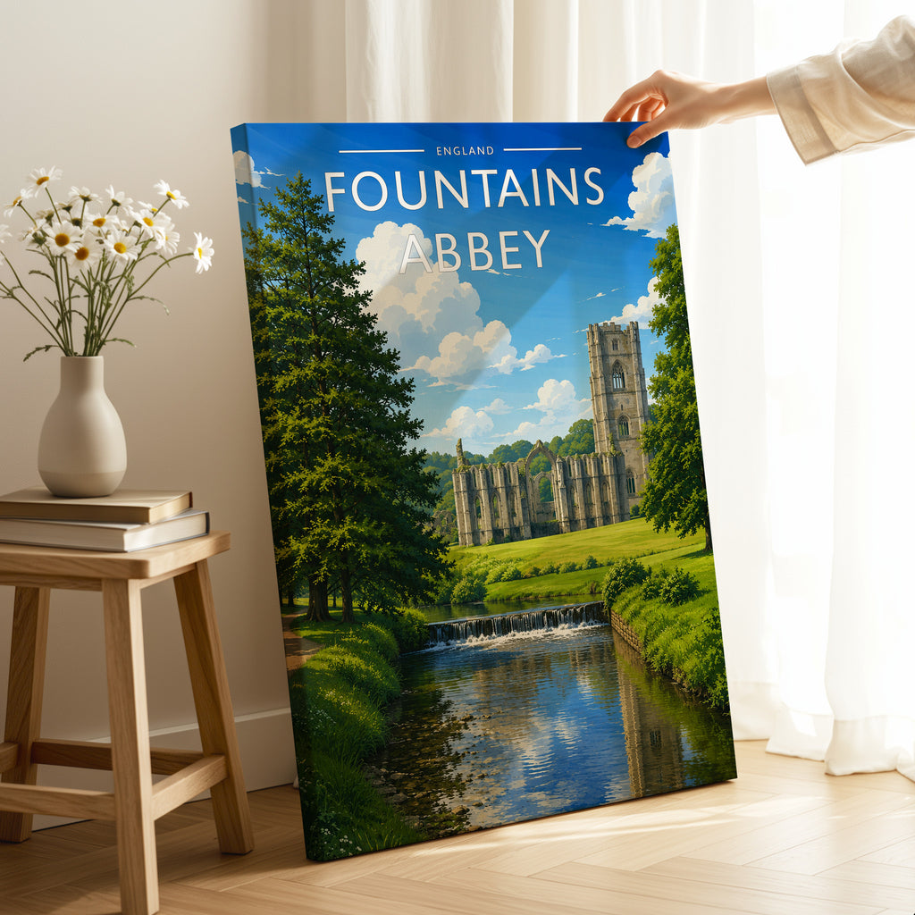 Fountains Abbey Travel Poster as a gallery-wrapped canvas