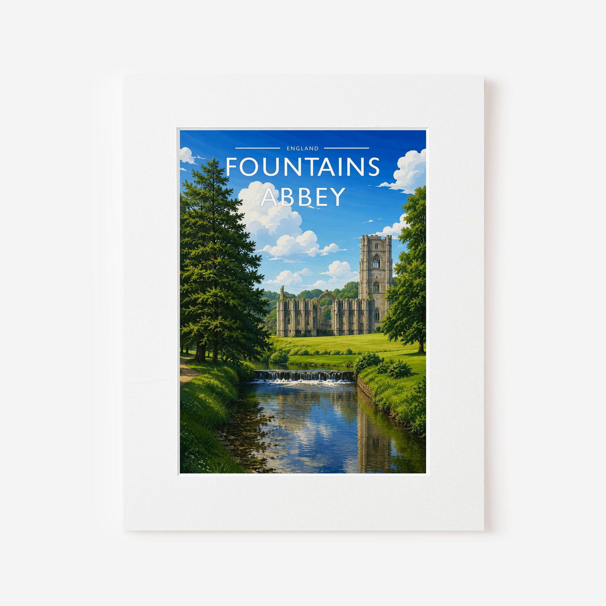 Fountains Abbey Travel Poster in a white mount