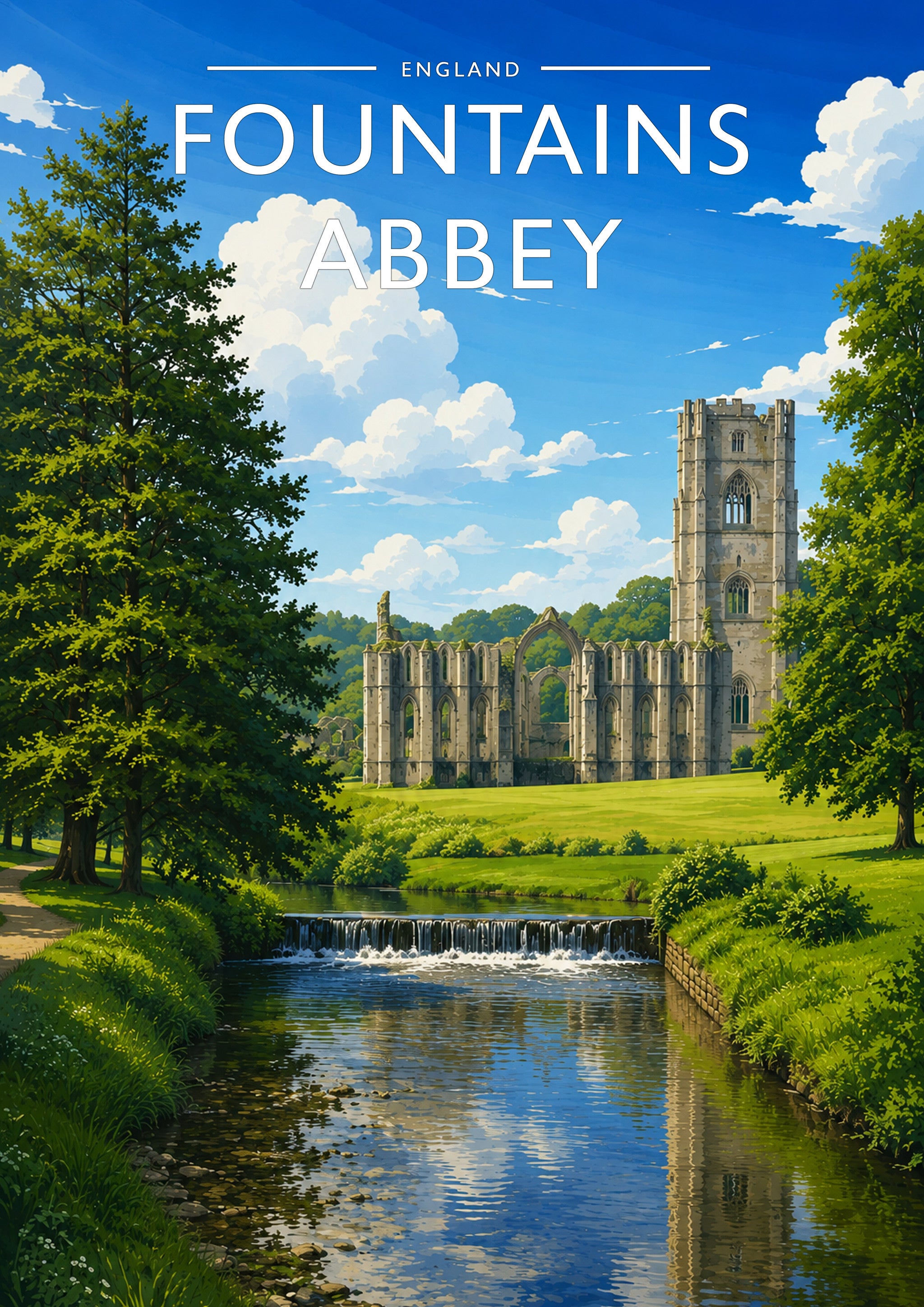 Fountains Abbey Travel Poster - A4 travel poster print
