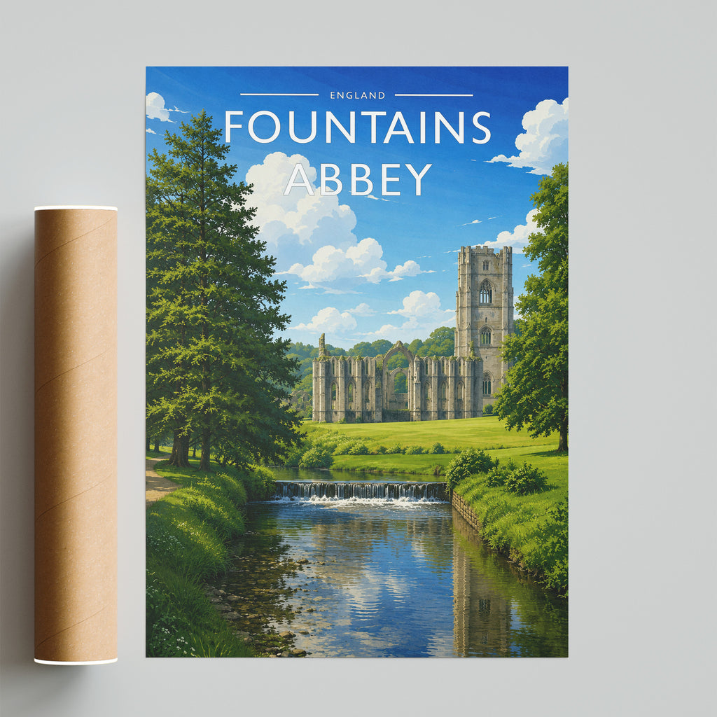 Fountains Abbey Travel Poster - fine art print with shipping tube