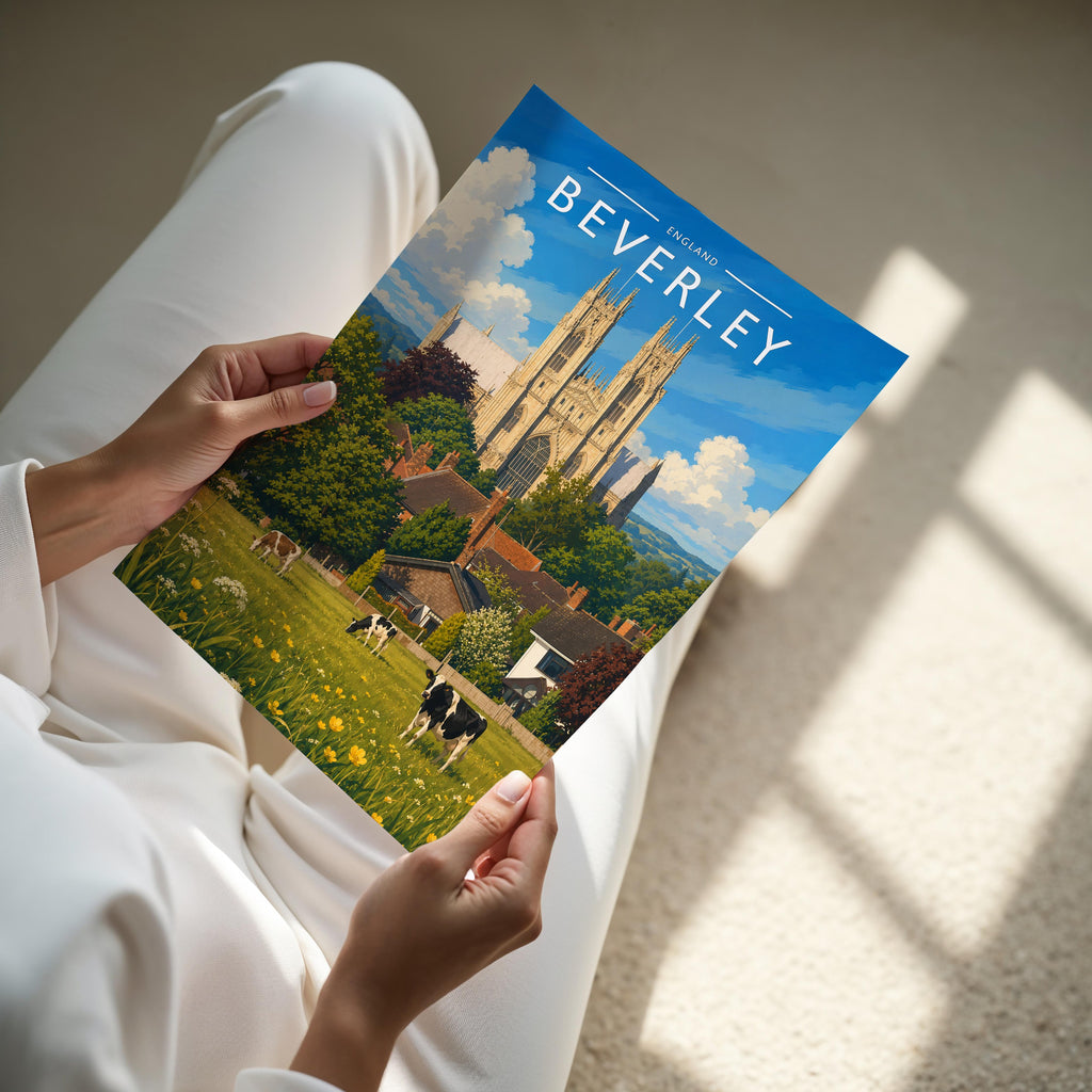 Beverley Travel Poster - A4 print held in hand