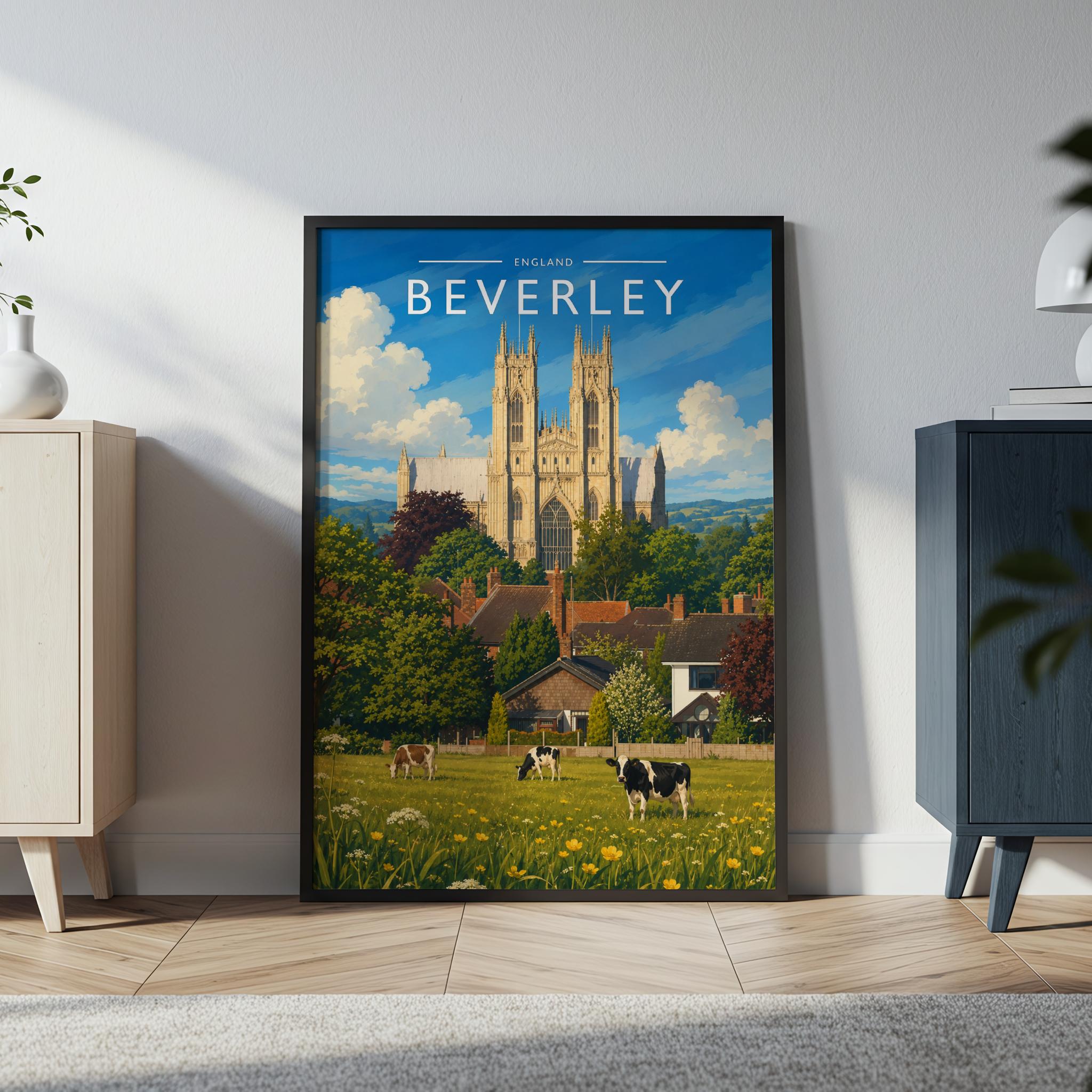Beverley Travel Poster in a black frame