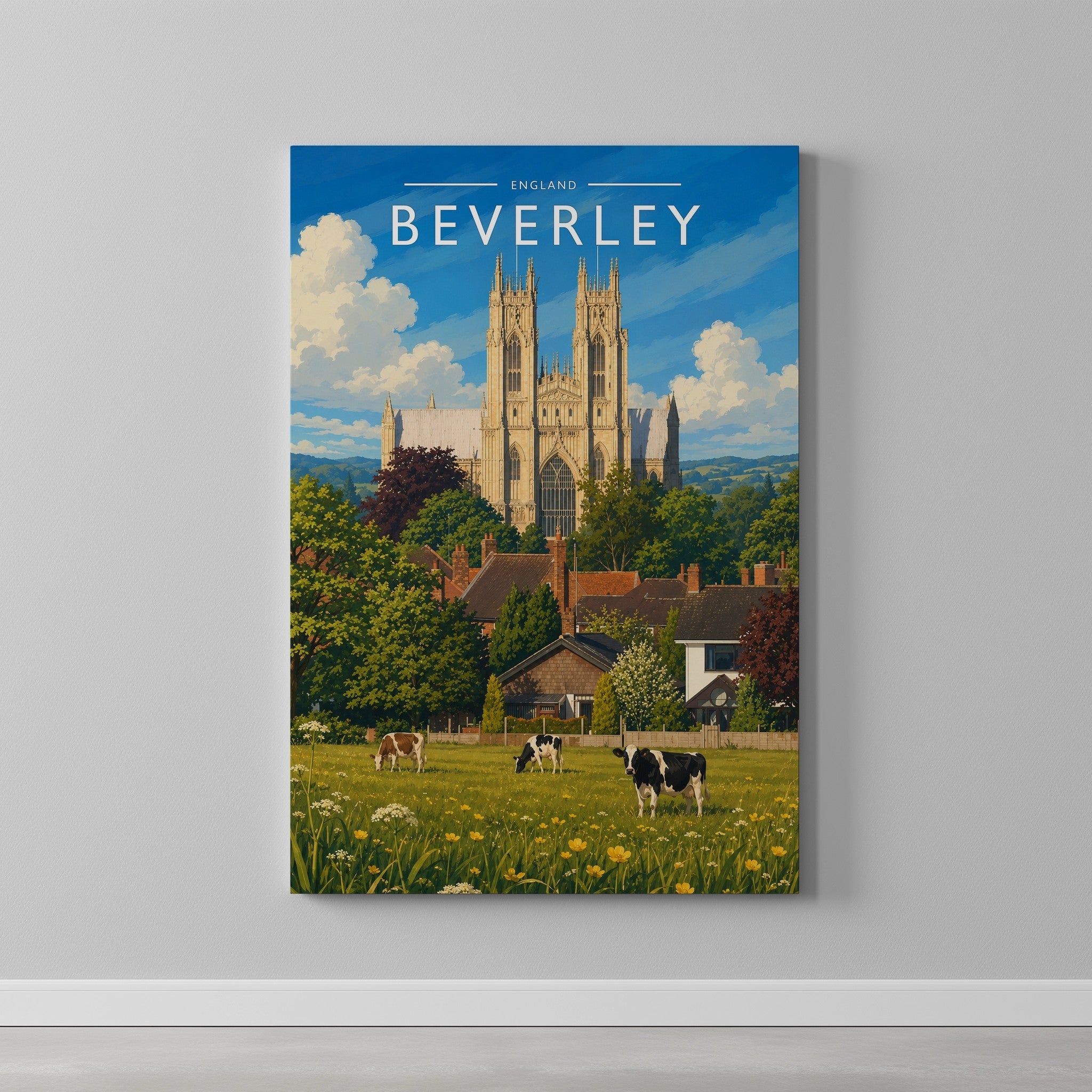 Beverley Travel Poster as a gallery-wrapped canvas on a plain wall