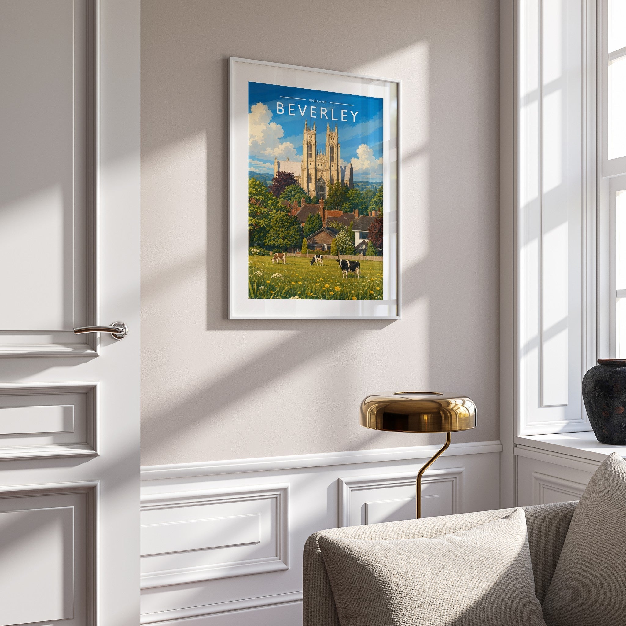 Beverley Travel Poster mounted in a white frame