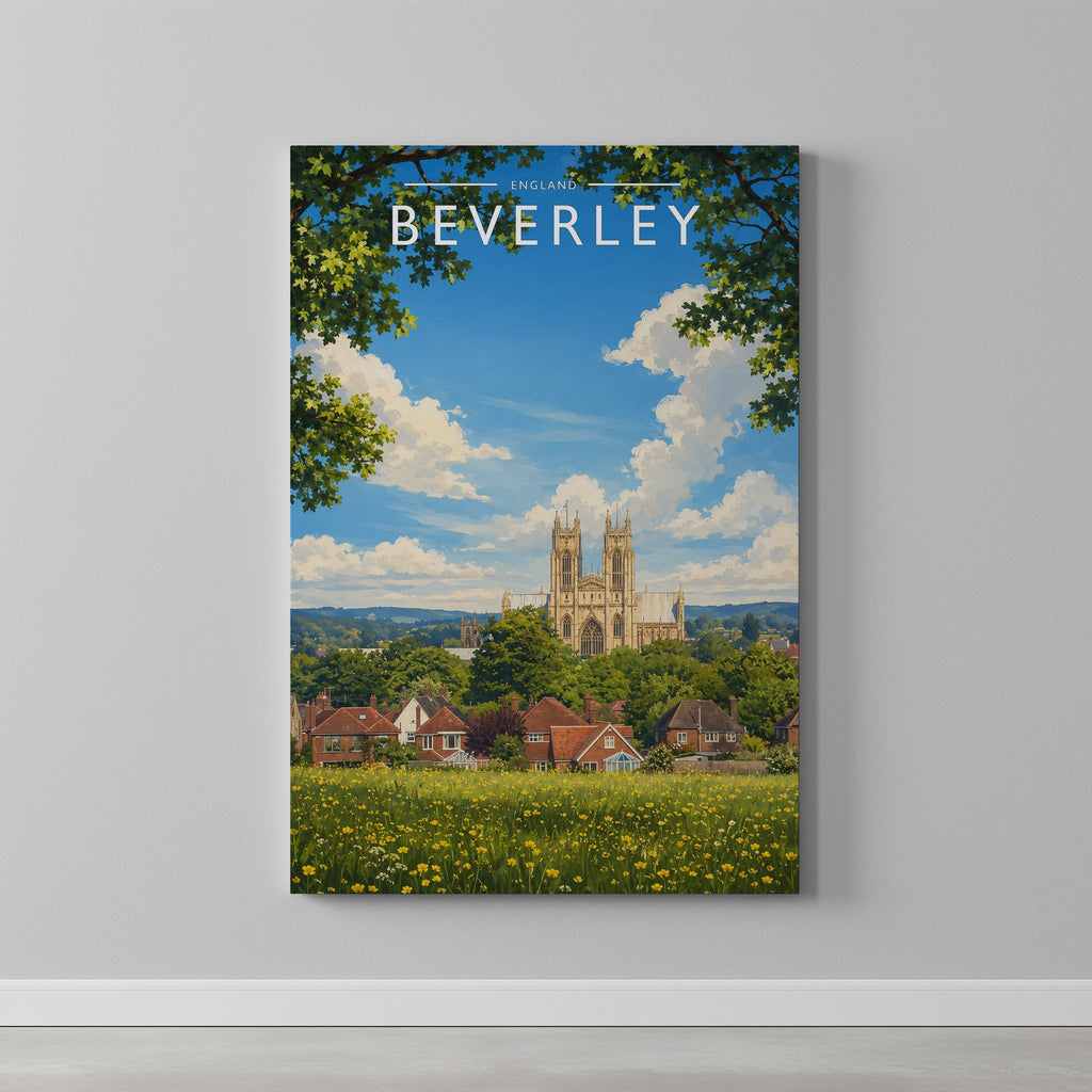 Beverley #2 Travel Poster as a gallery-wrapped canvas on a plain wall