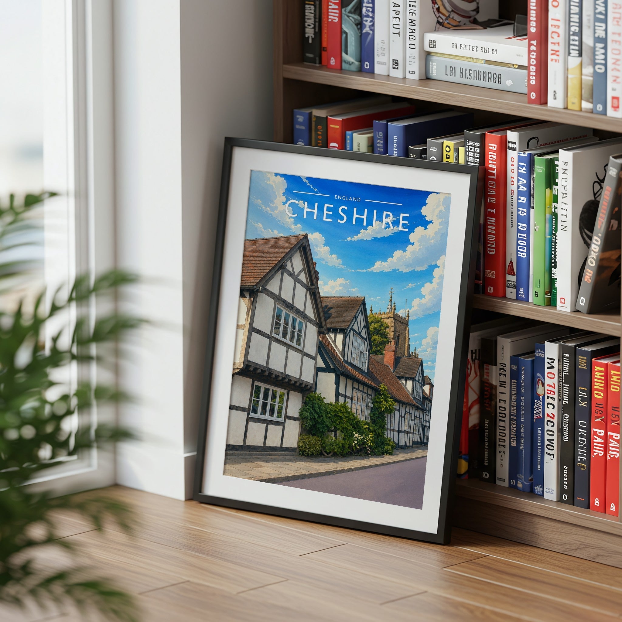 Cheshire Travel Poster mounted in a black frame