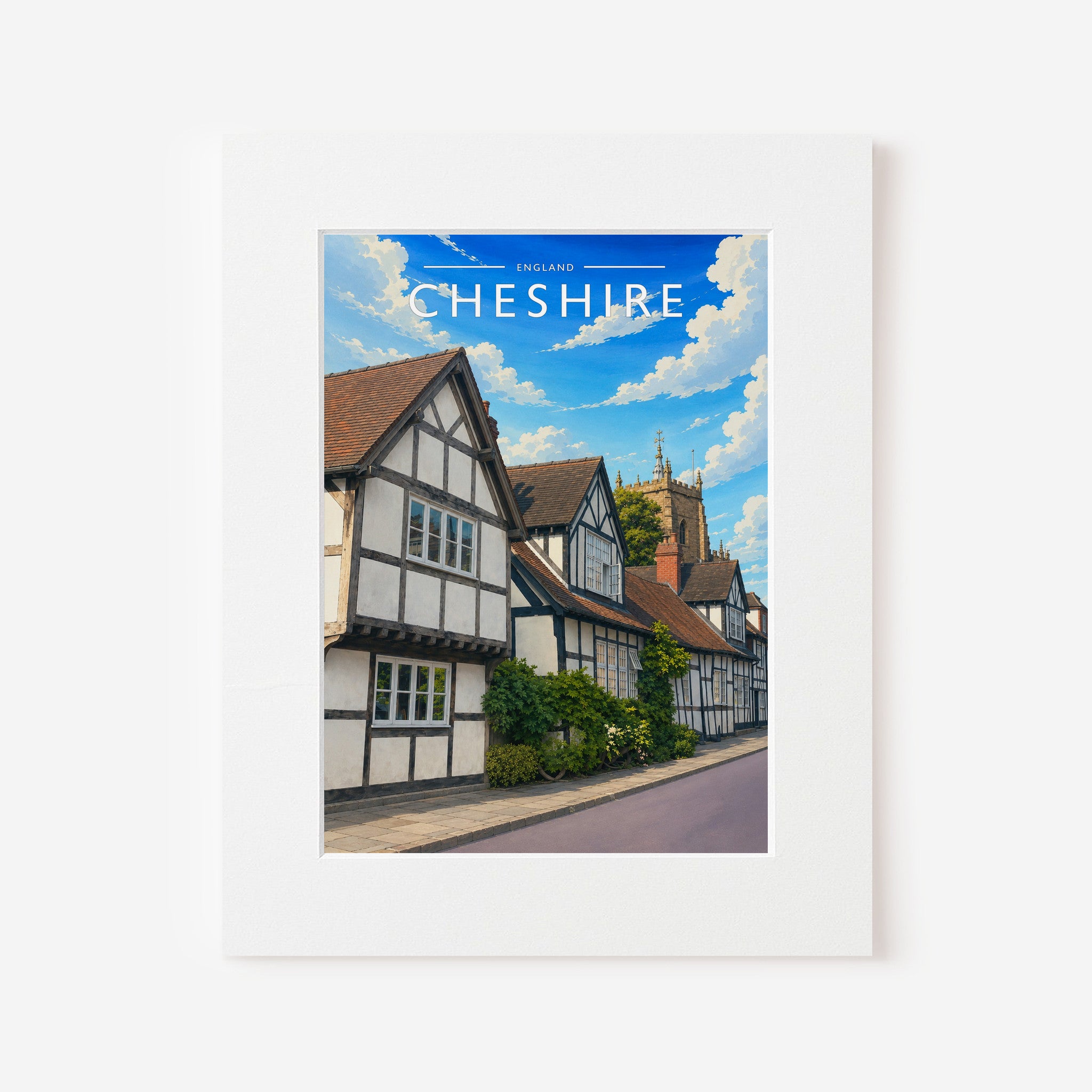 Cheshire Travel Poster in a white mount
