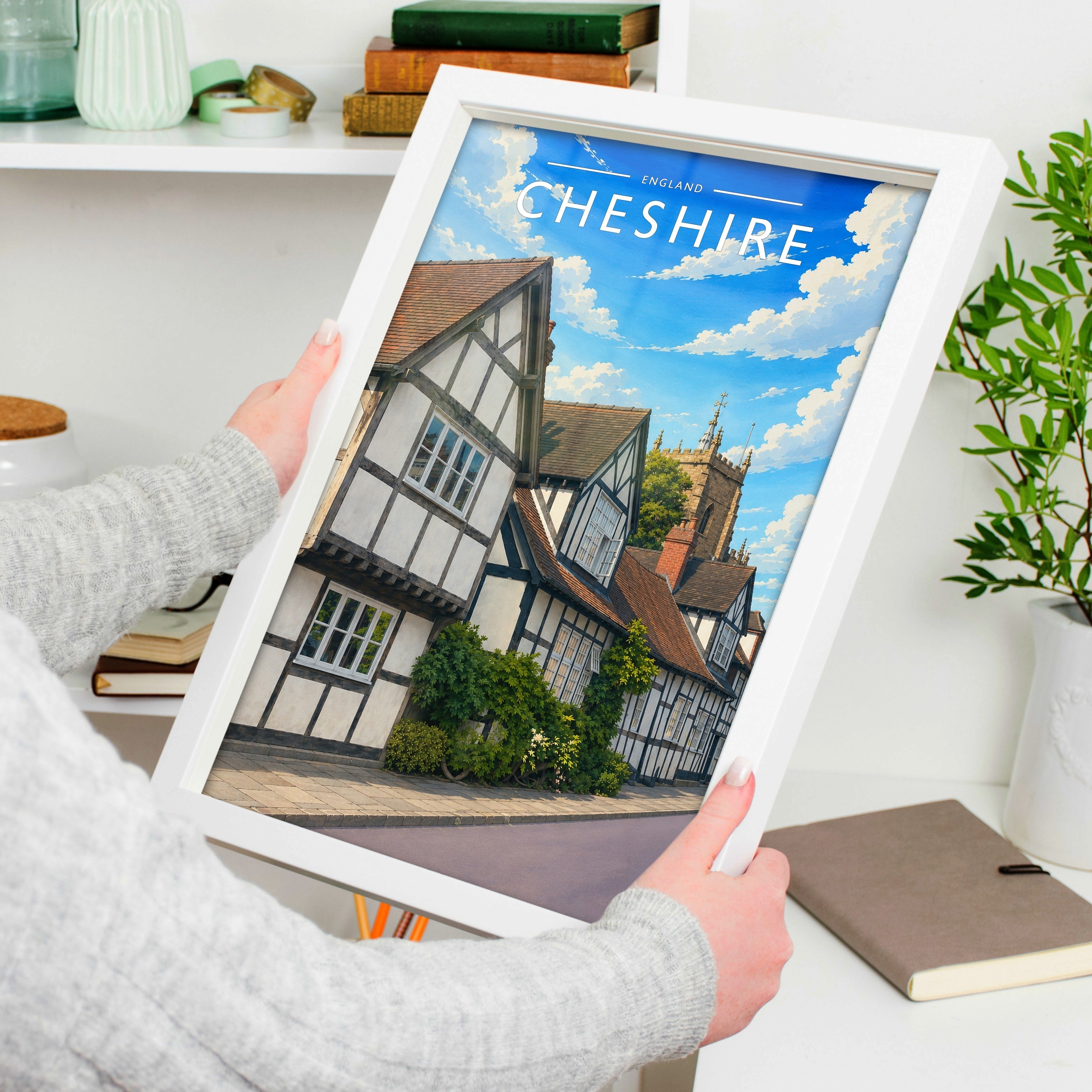 Cheshire Travel Poster held in a white frame