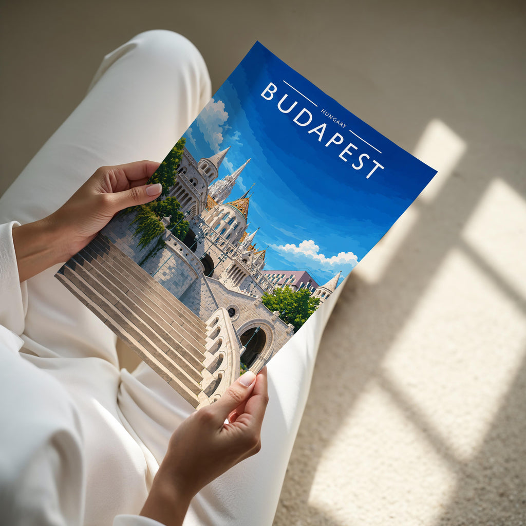 Budapest #2 Travel Poster - A4 print held in hand