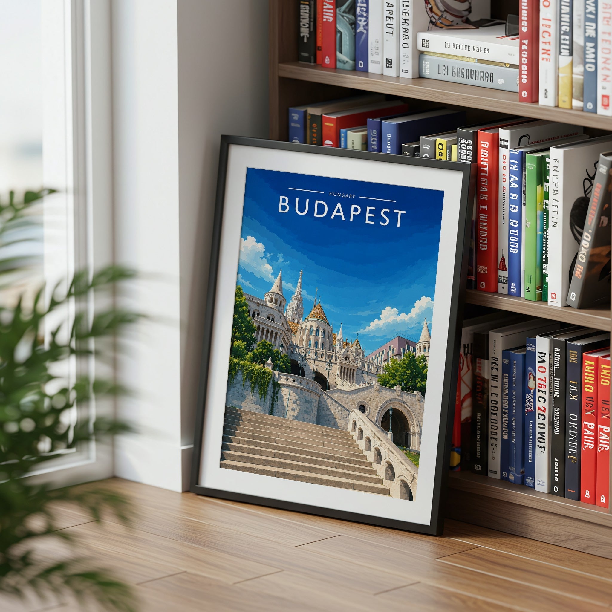 Budapest #2 Travel Poster mounted in a black frame