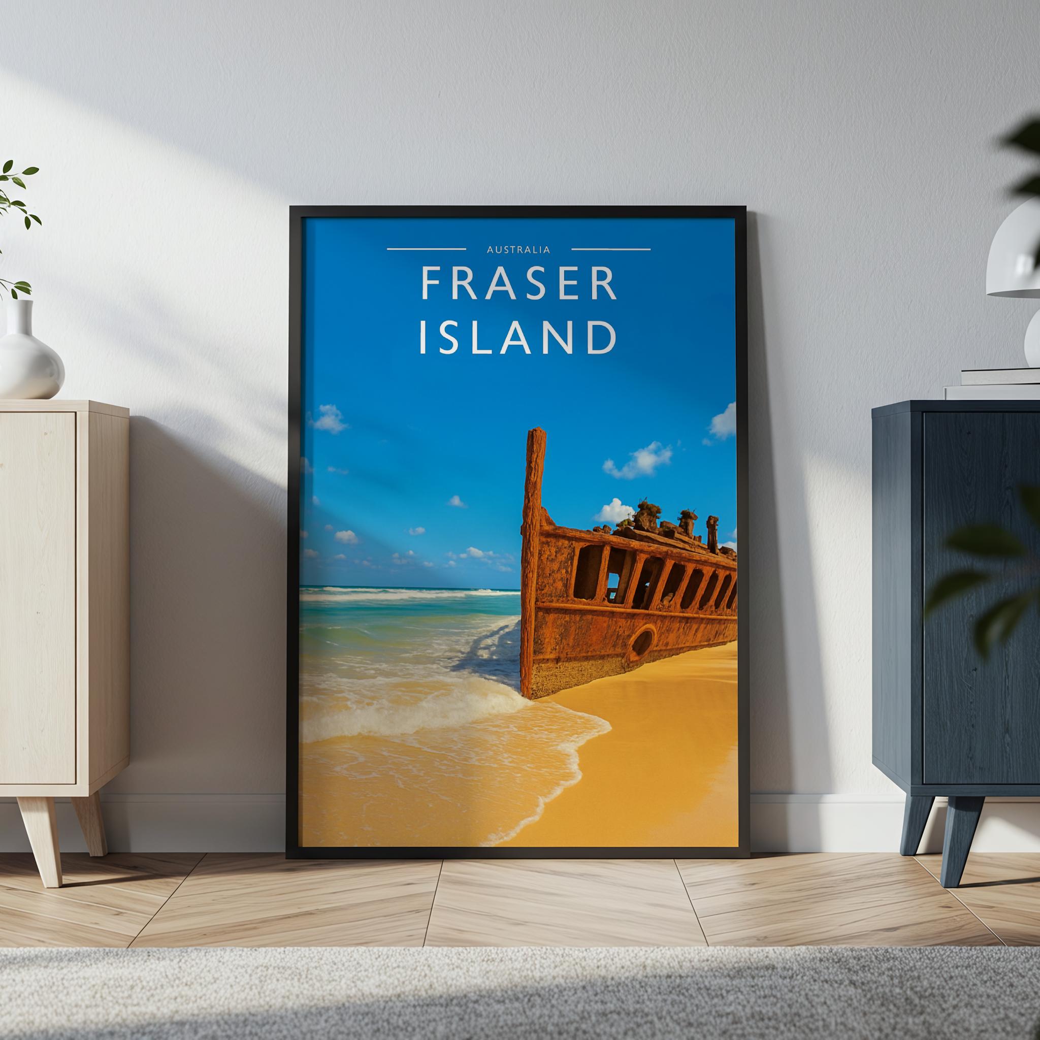 Fraser Island Travel Poster in a black frame