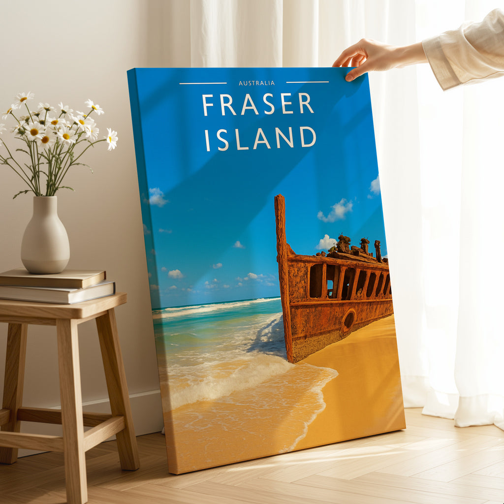 Fraser Island Travel Poster as a gallery-wrapped canvas