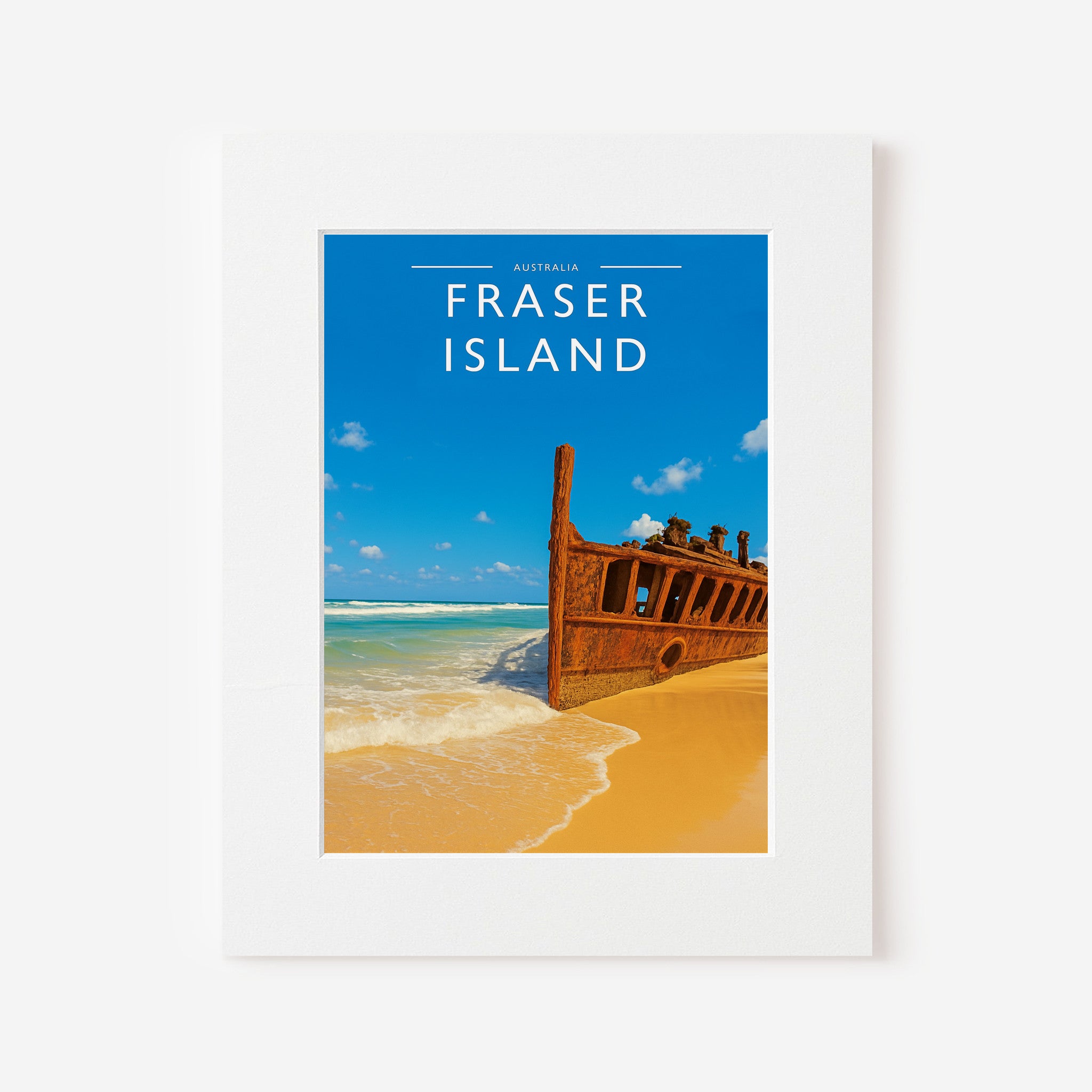 Fraser Island Travel Poster in a white mount