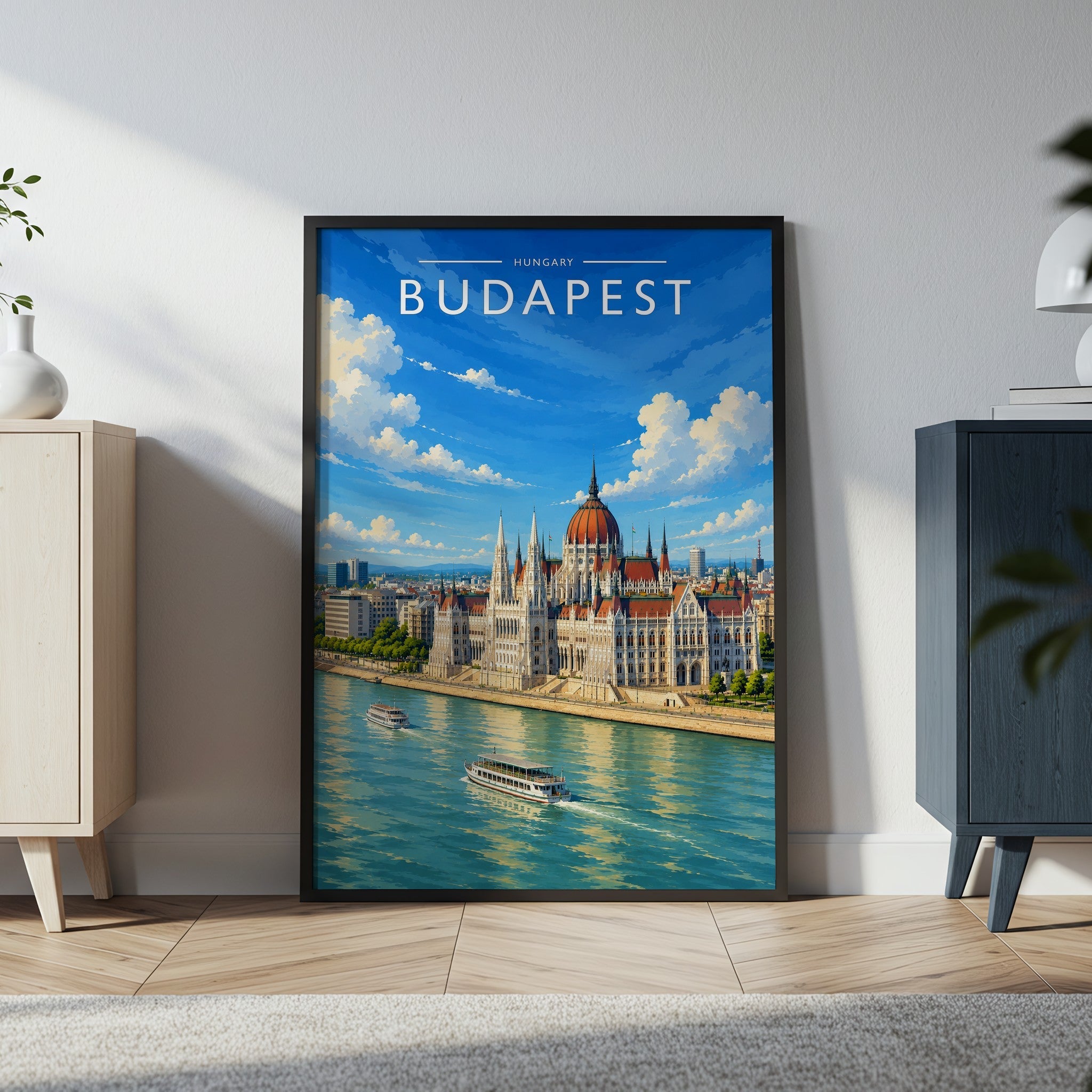 Budapest #3 Travel Poster in a black frame