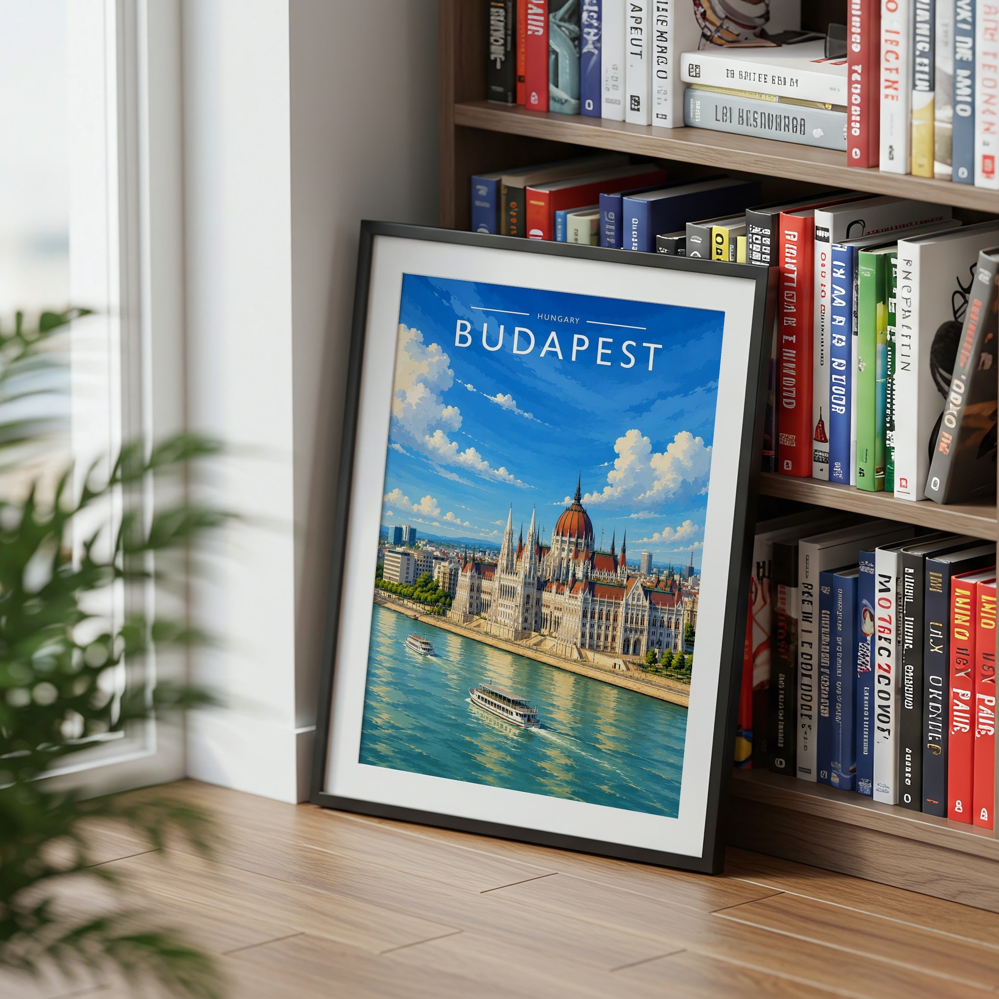 Budapest #3 Travel Poster mounted in a black frame