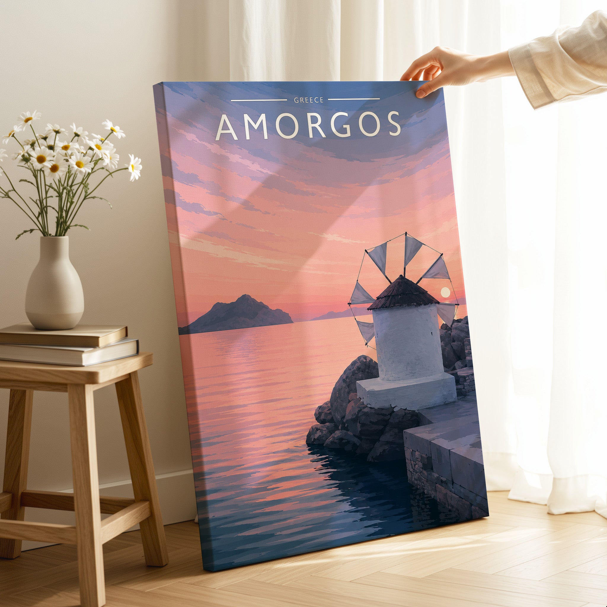 Amorgos Travel Poster as a gallery-wrapped canvas