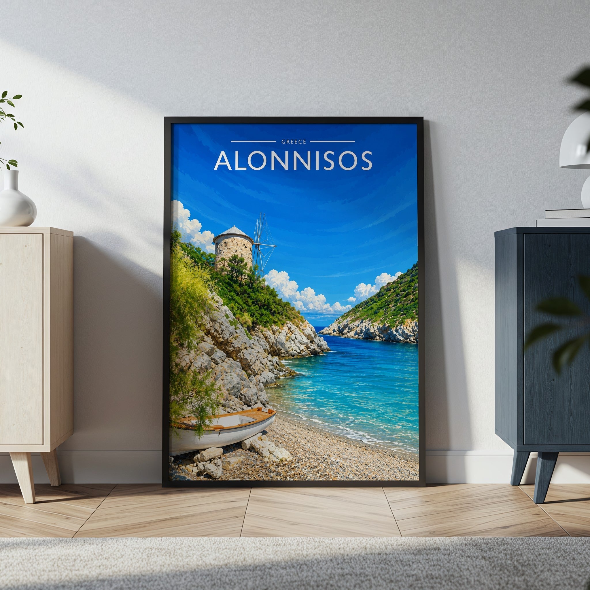 Alonnisos Travel Poster in a black frame