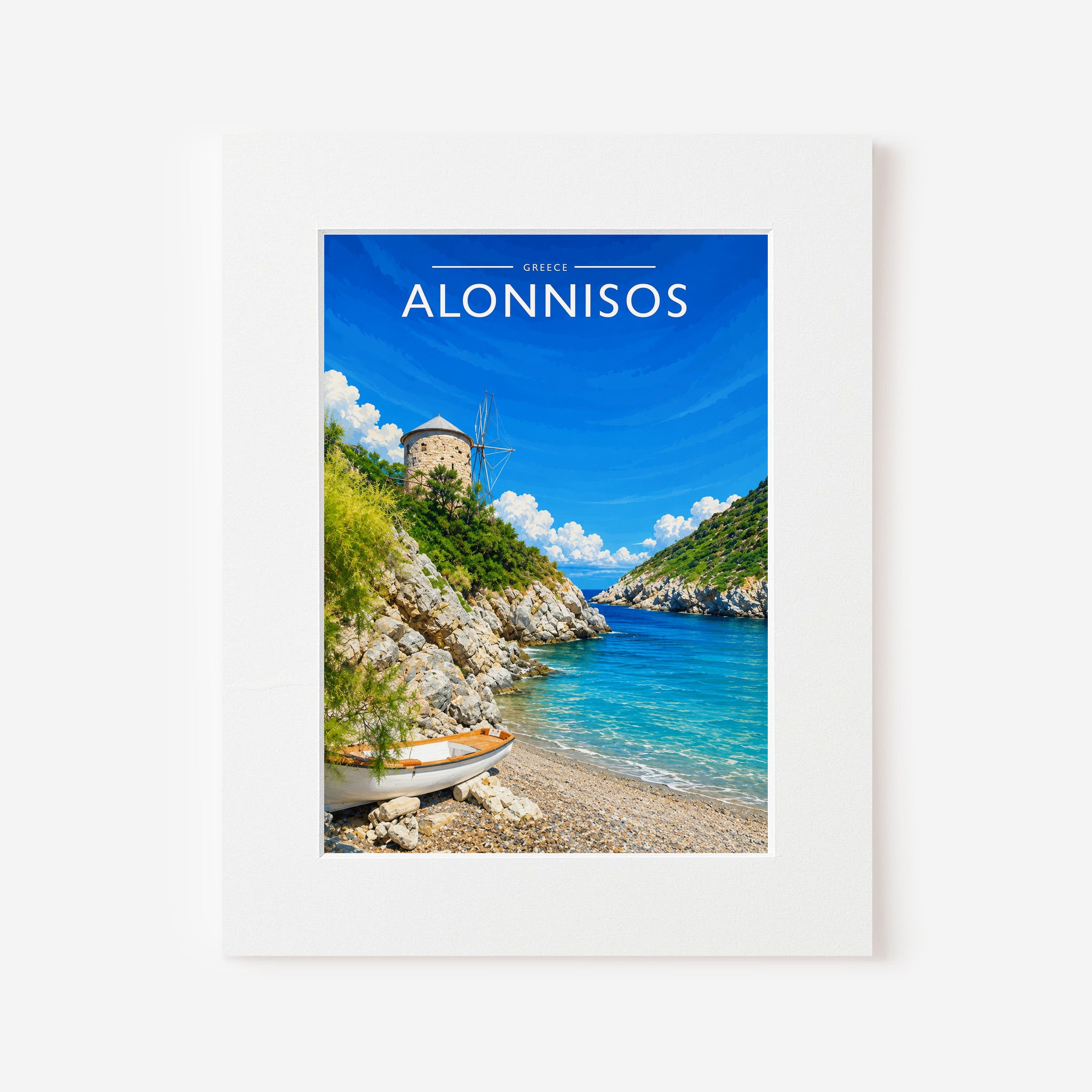 Alonnisos Travel Poster in a white mount