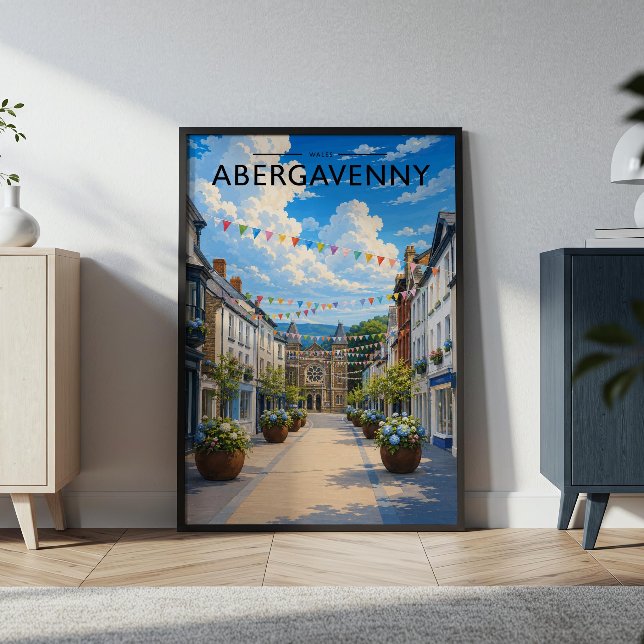 Abergavenny Travel Poster in a black frame