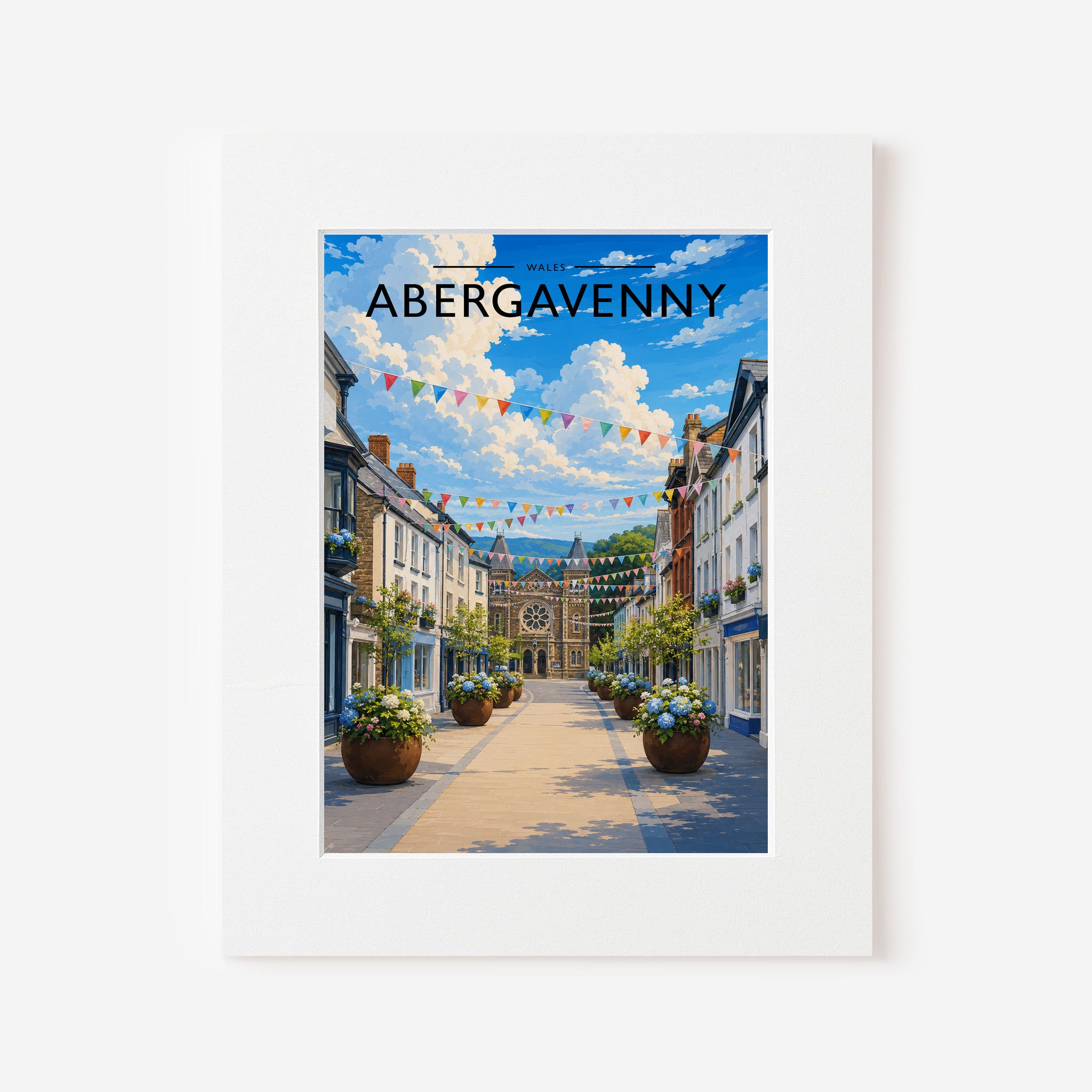 Abergavenny Travel Poster in a white mount