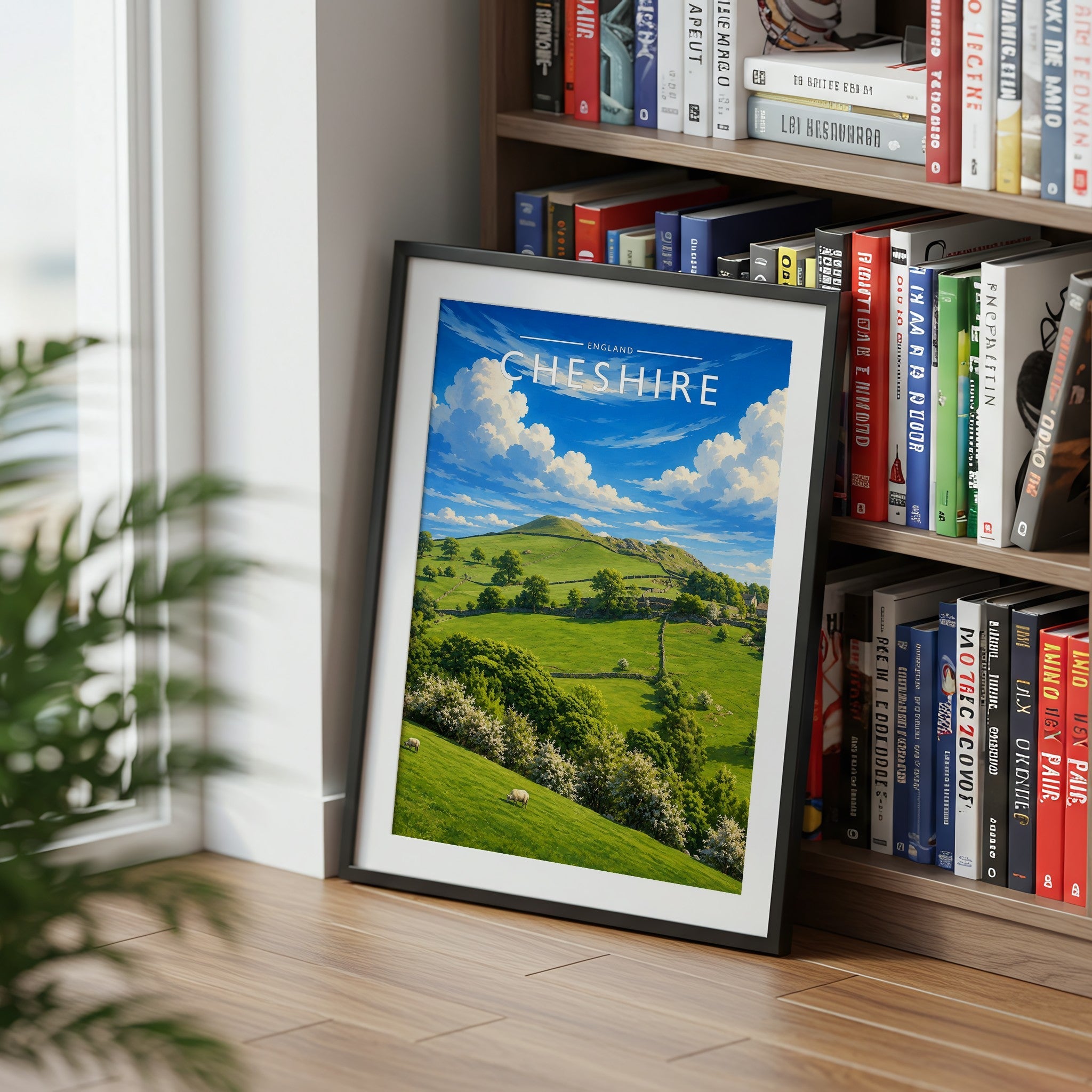 Cheshire #3 Travel Poster mounted in a black frame