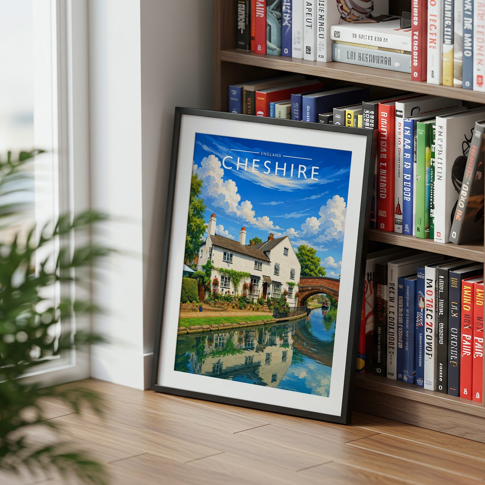 Cheshire #4 Travel Poster mounted in a black frame