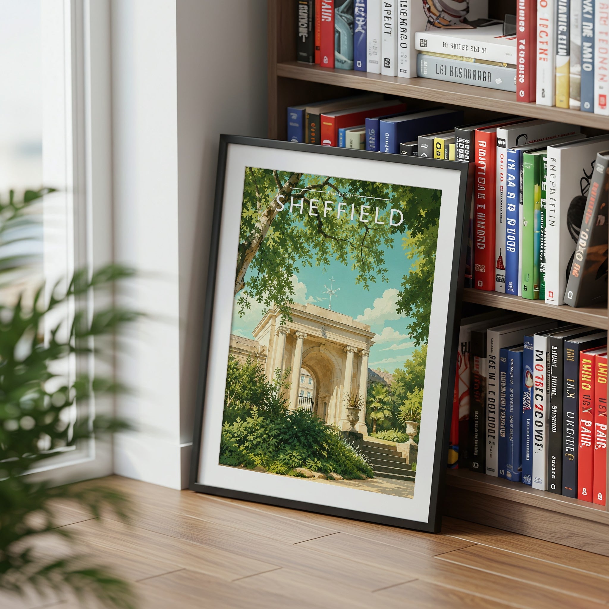 Sheffield #3 Travel Poster mounted in a black frame