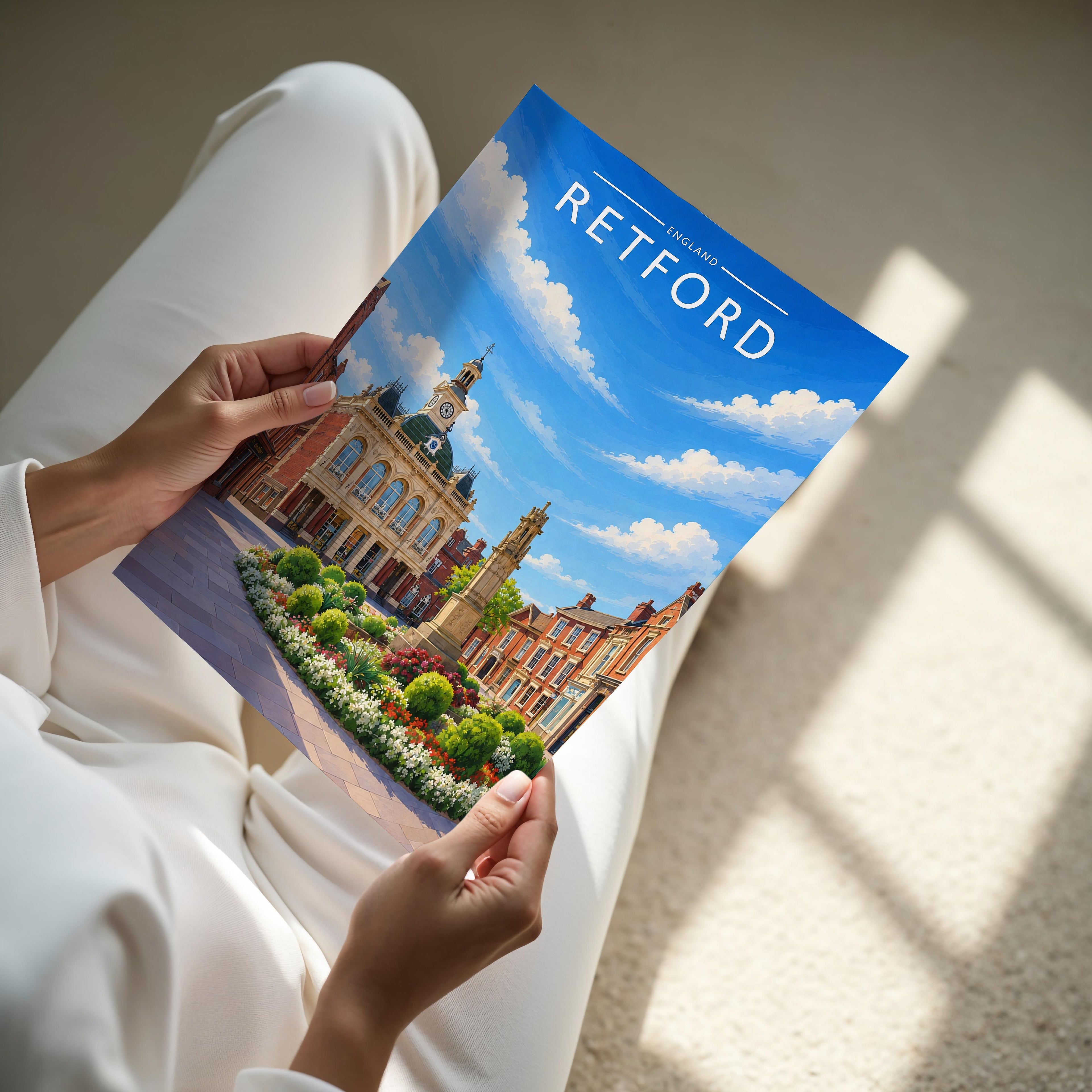 Retford Travel Poster - A4 print held in hand