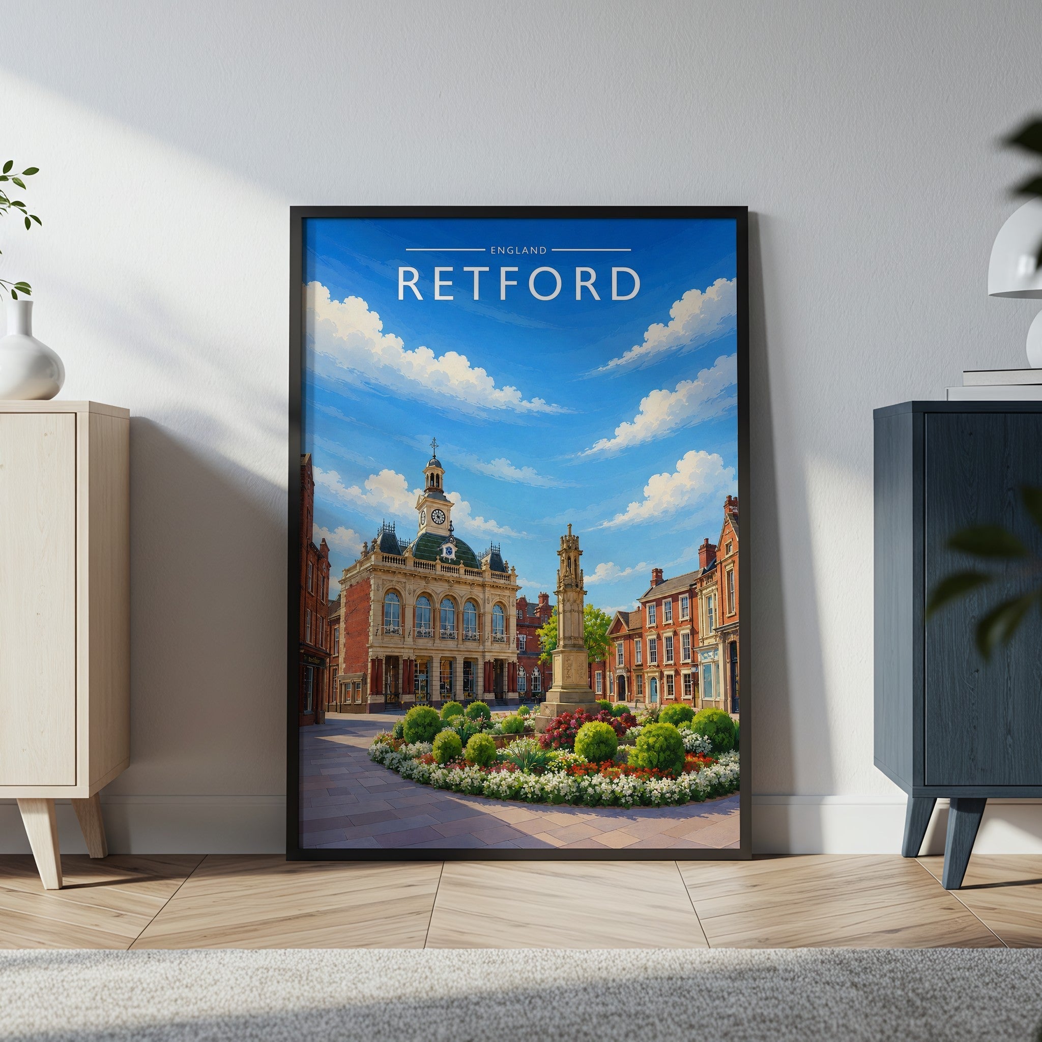 Retford Travel Poster in a black frame