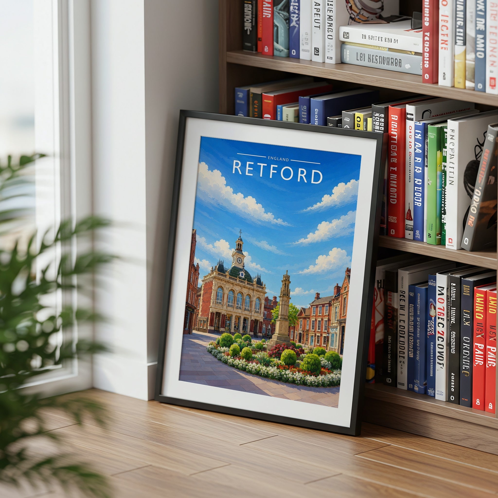 Retford Travel Poster mounted in a black frame