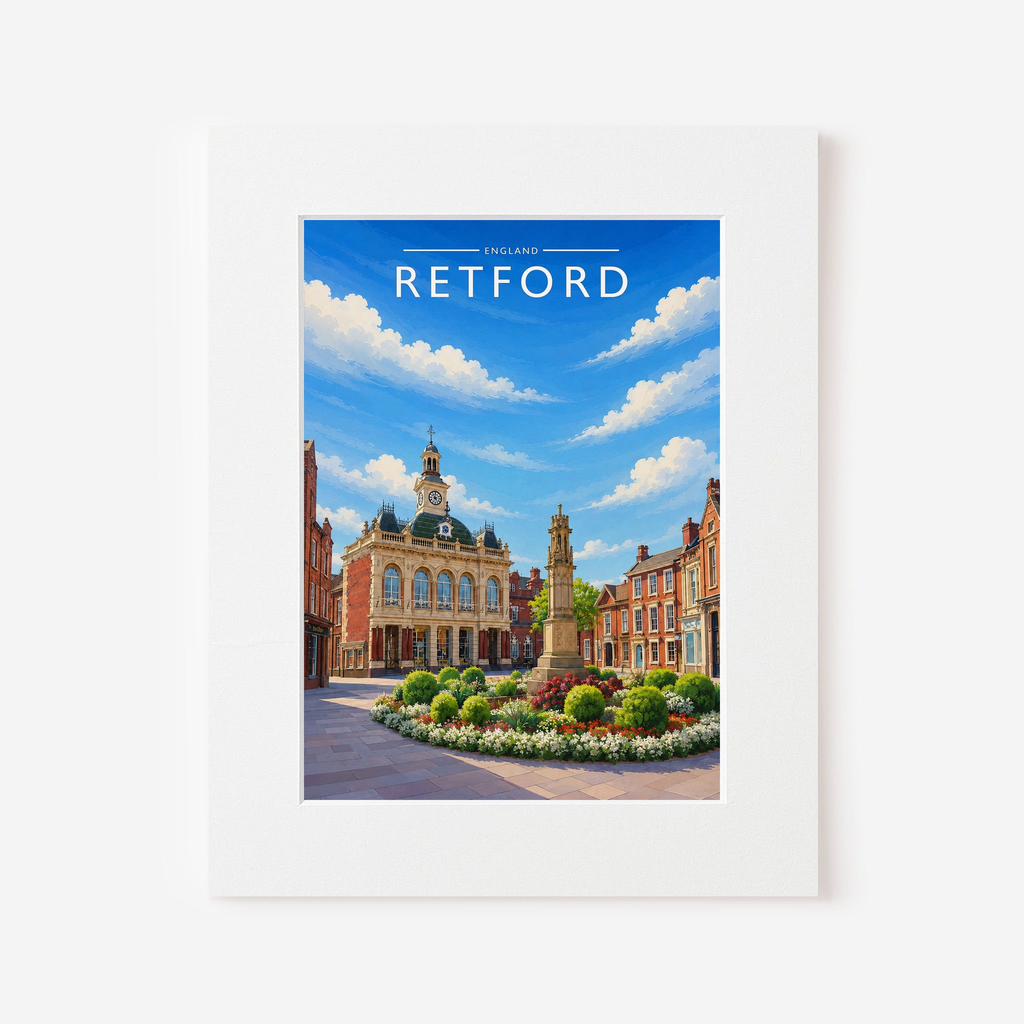 Retford Travel Poster in a white mount