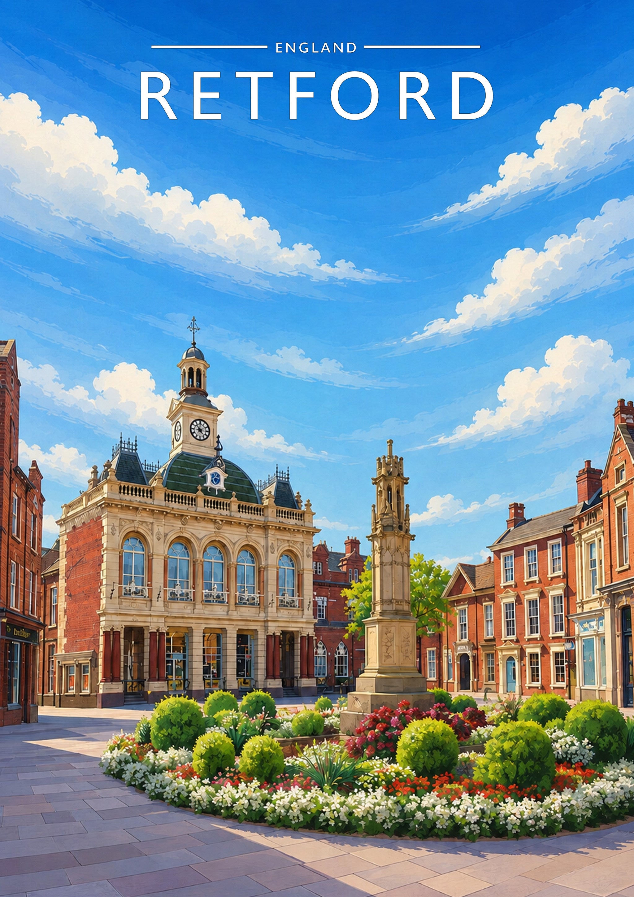 Retford Travel Poster - A4 travel poster print