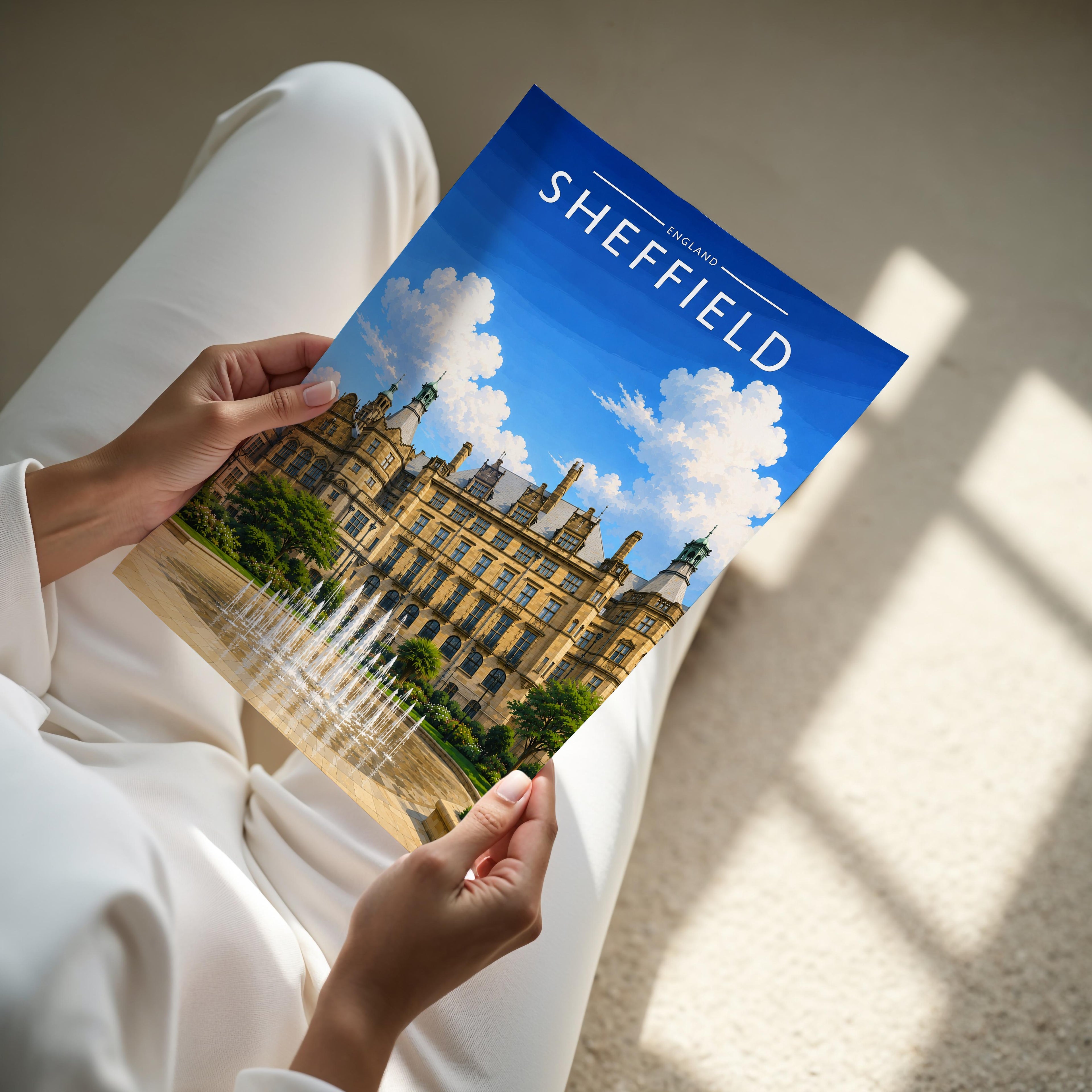 Sheffield #4 Travel Poster - A4 print held in hand