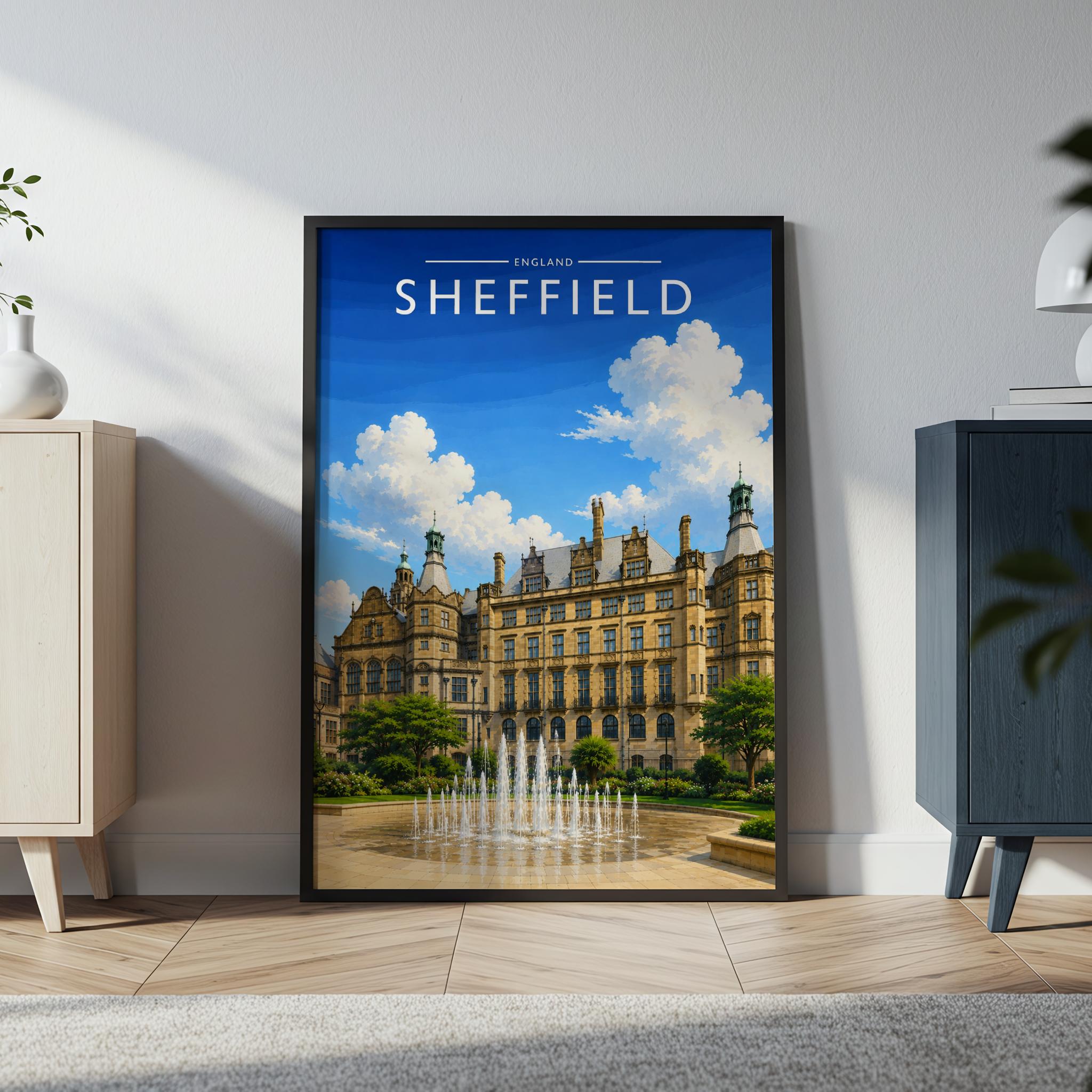 Sheffield #4 Travel Poster in a black frame