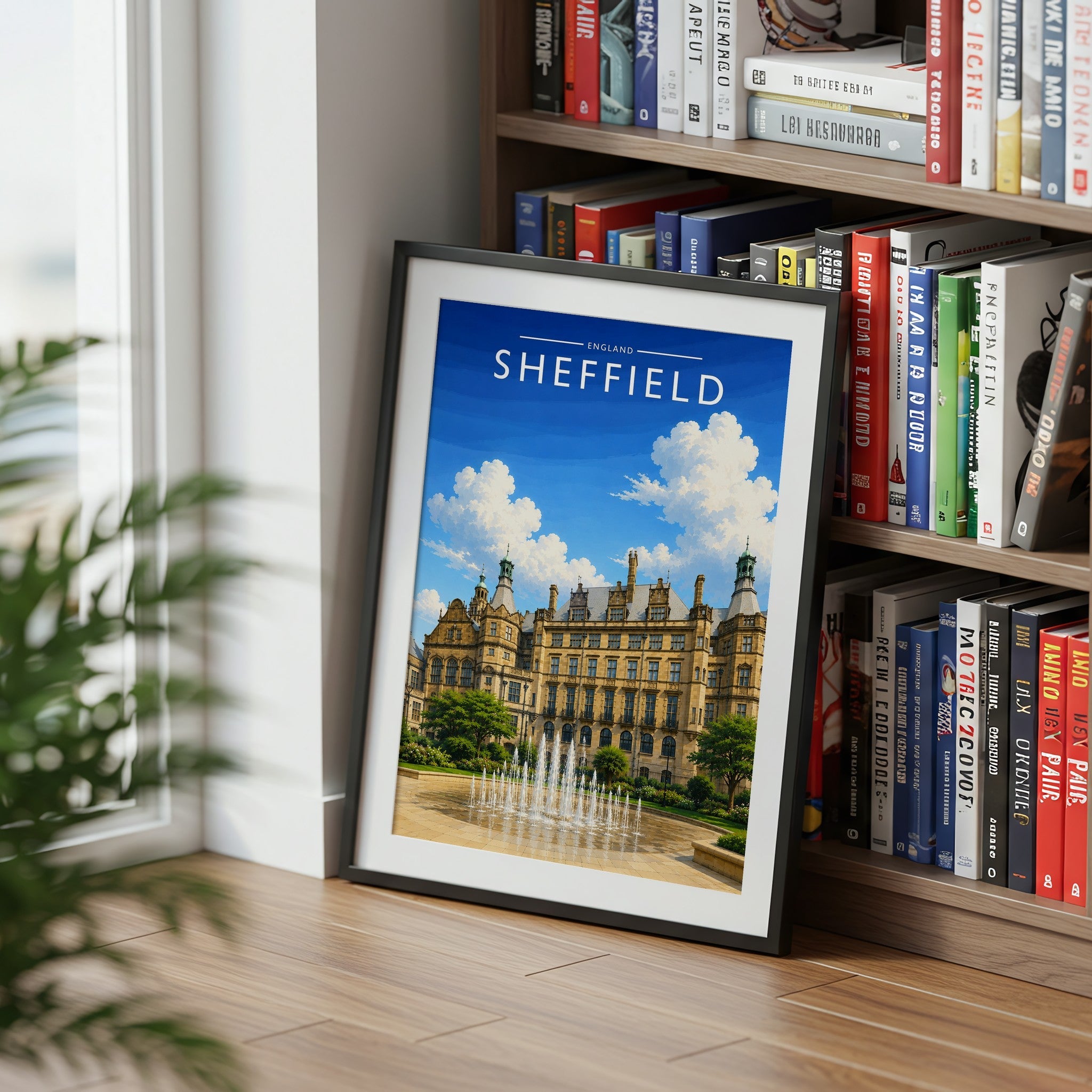 Sheffield #4 Travel Poster mounted in a black frame