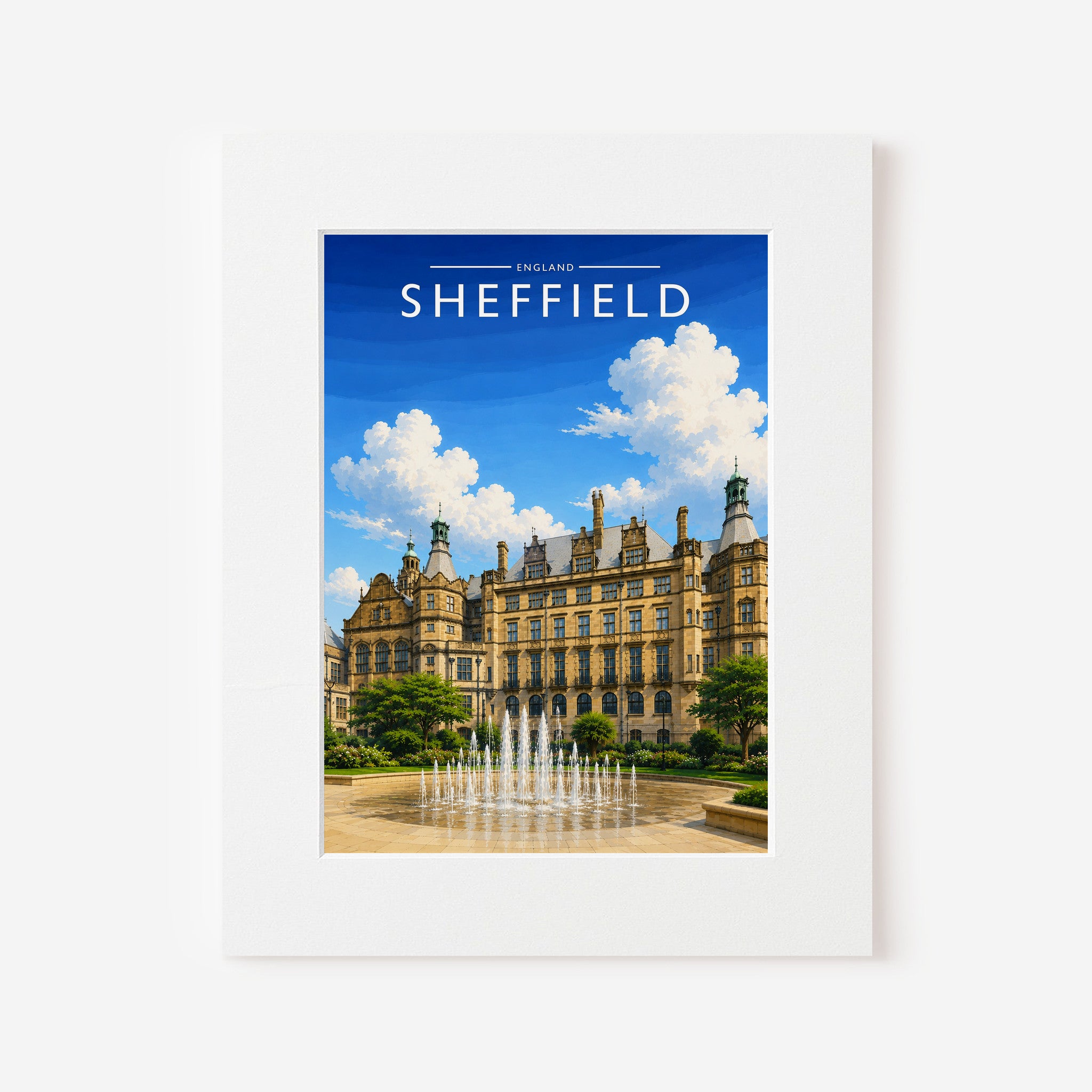 Sheffield #4 Travel Poster in a white mount