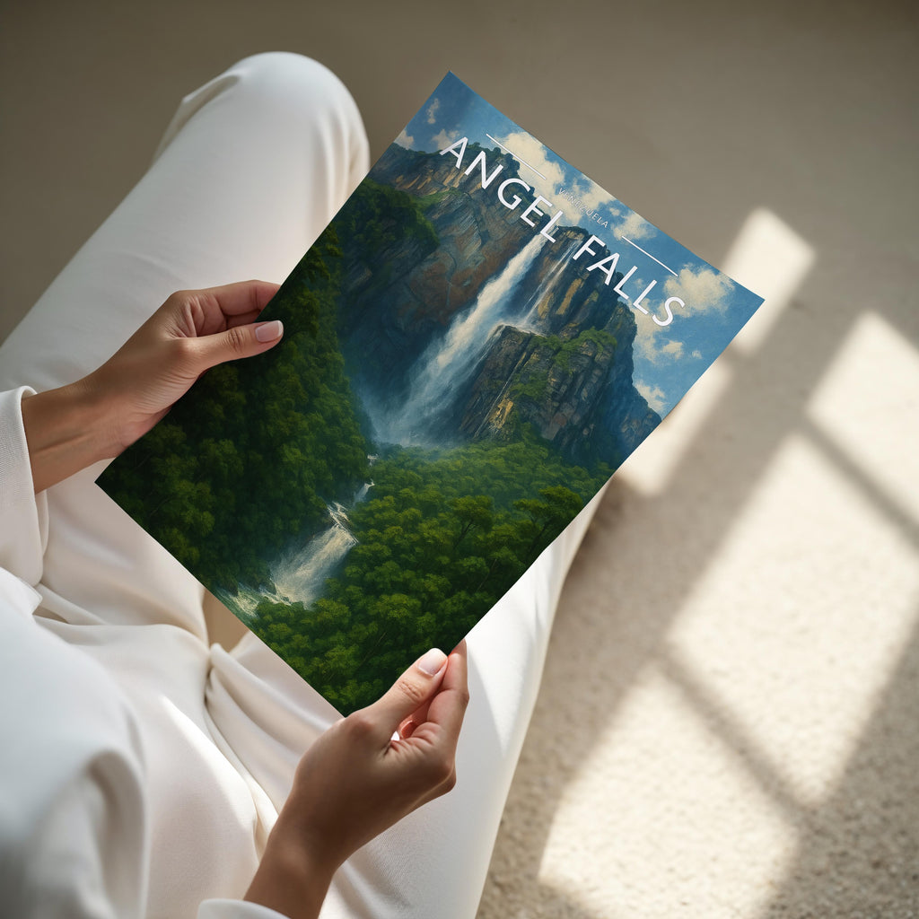 Angel Falls Travel Poster - A4 print held in hand