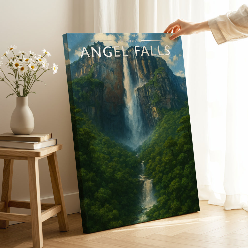 Angel Falls Travel Poster as a gallery-wrapped canvas