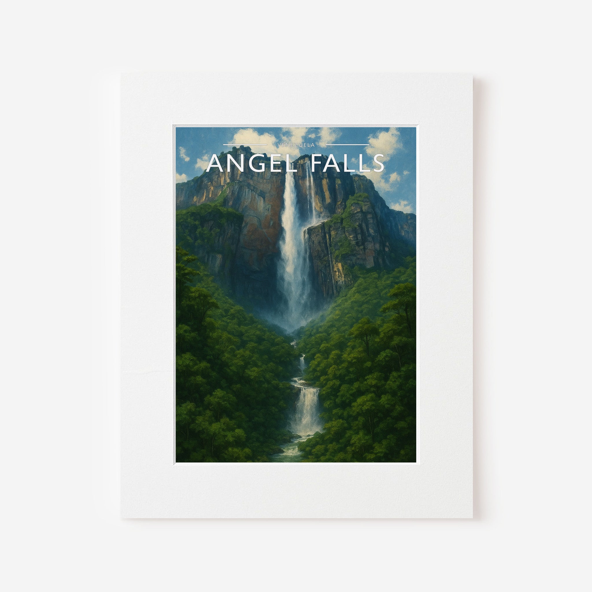 Angel Falls Travel Poster in a white mount