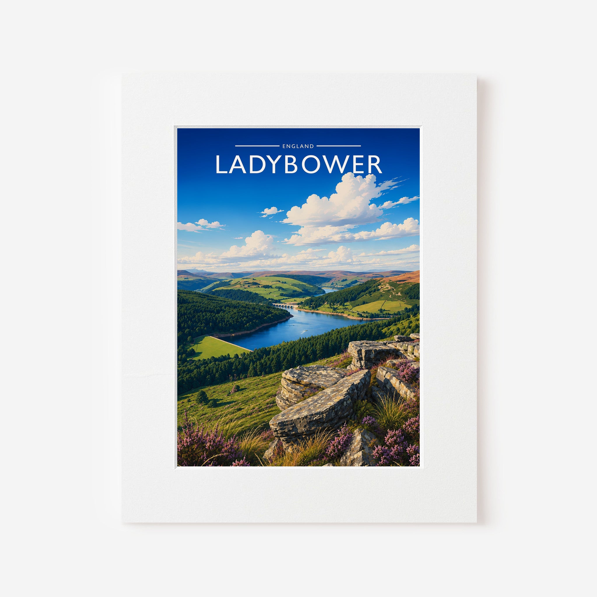 Ladybower Travel Poster in a white mount
