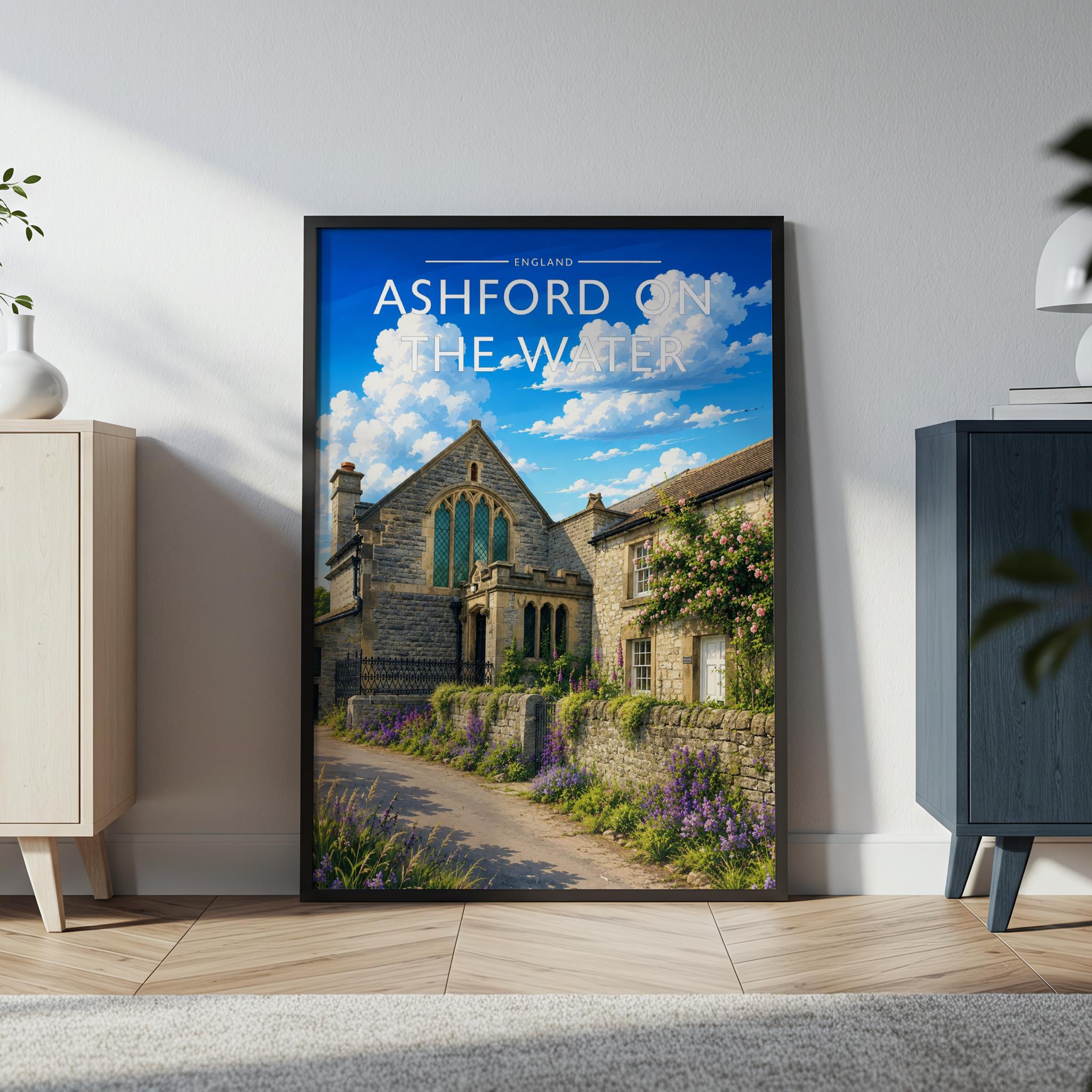 Ashford on the Water Travel Poster in a black frame