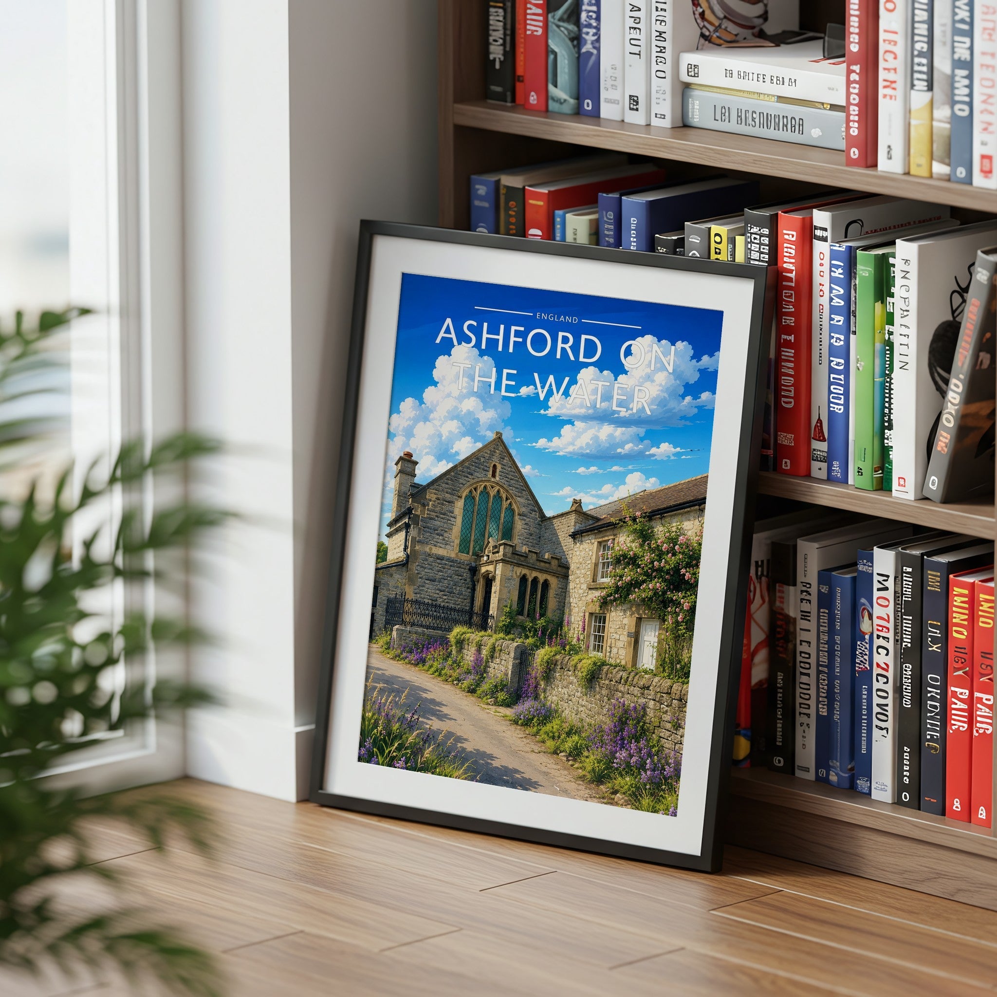 Ashford on the Water Travel Poster mounted in a black frame