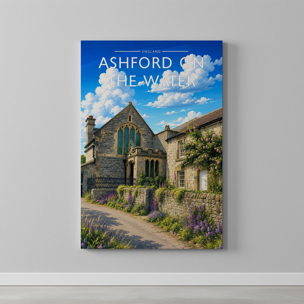 Ashford on the Water Travel Poster as a gallery-wrapped canvas on a plain wall