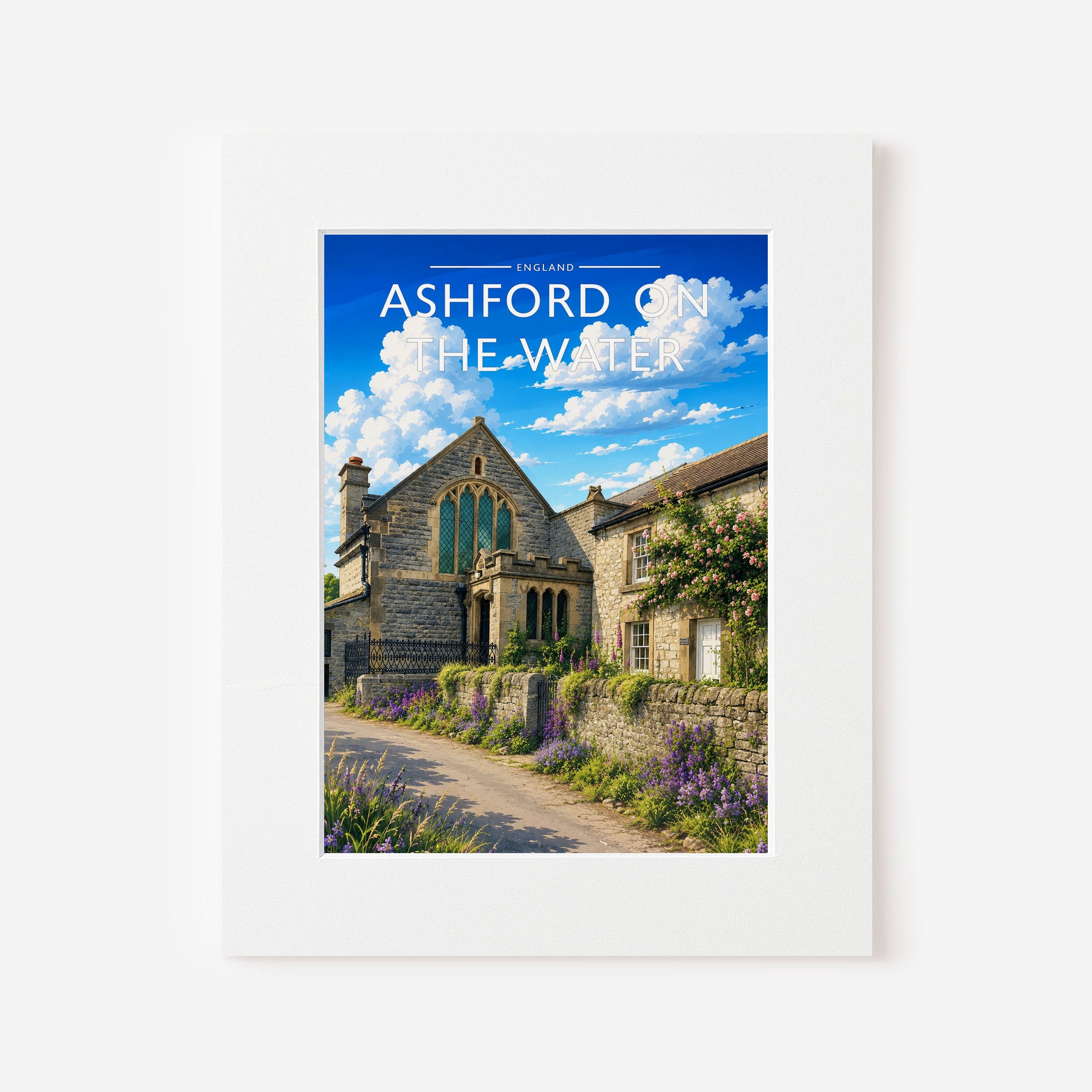 Ashford on the Water Travel Poster in a white mount
