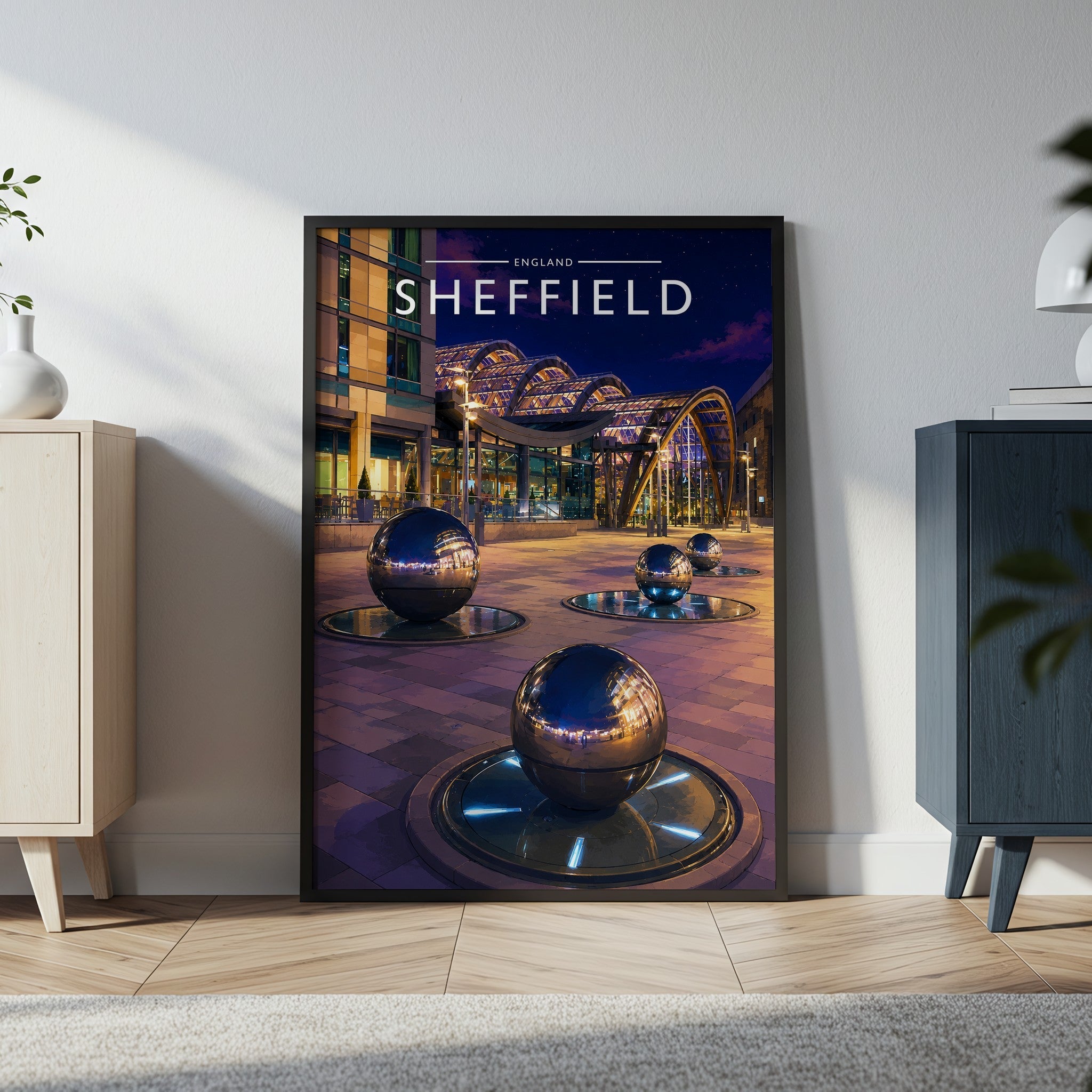 Sheffield #5 Travel Poster in a black frame